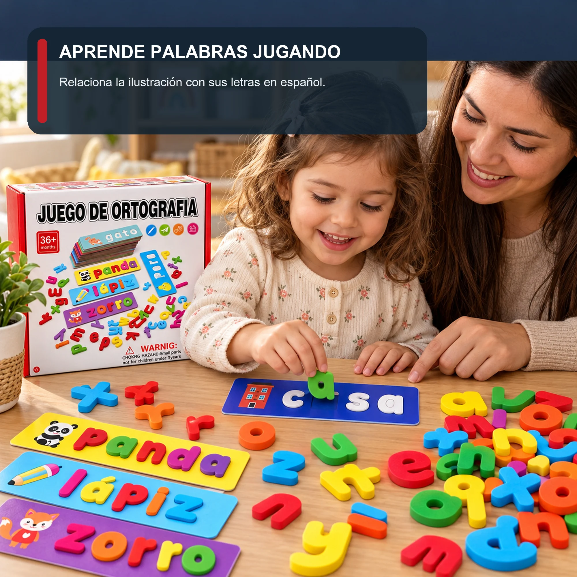 Juego de Ortografía en Español con Tarjetas y Letras EVA, 3+ años