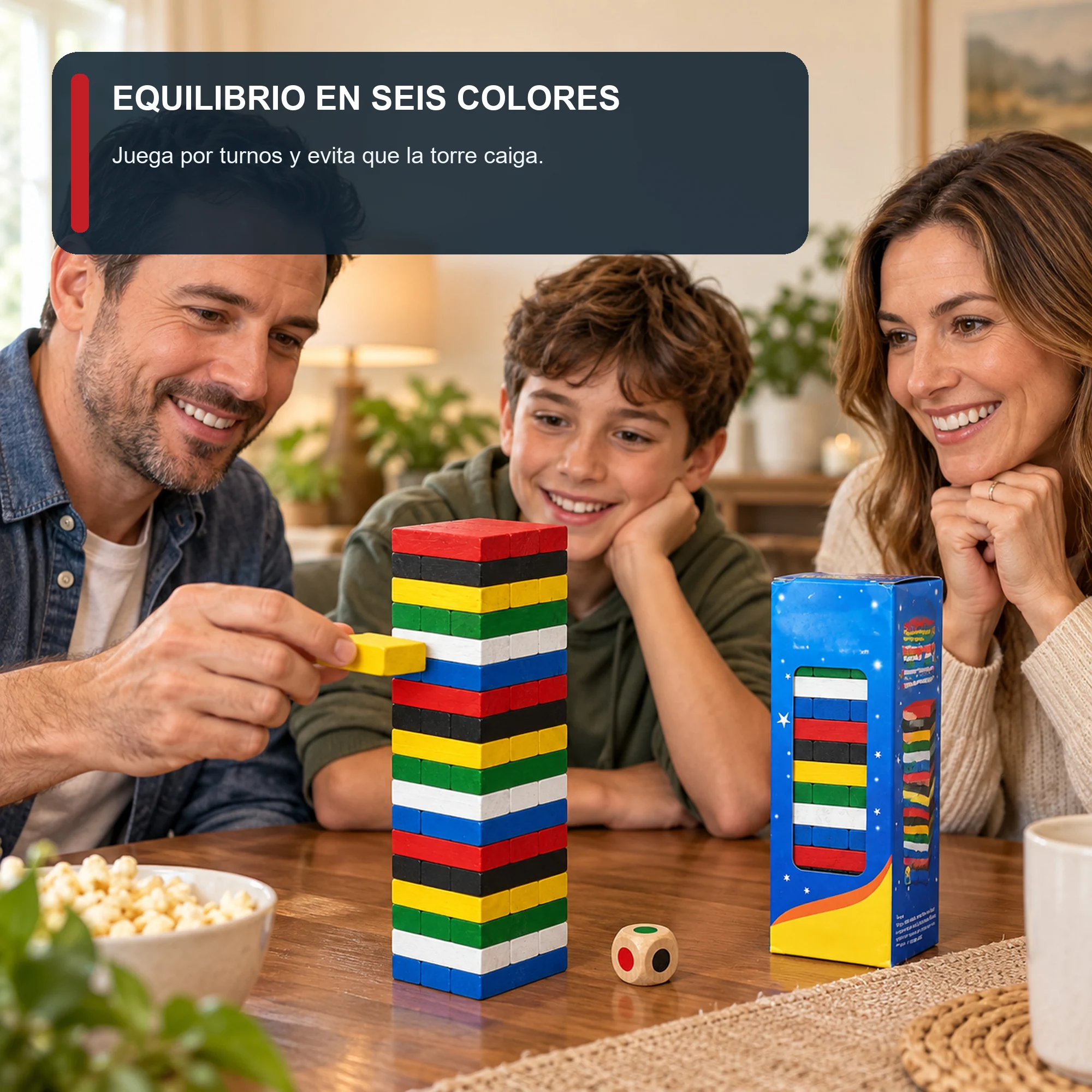 Juego de Torre de Madera de Colores, 54 Bloques, Tamaño Mediano