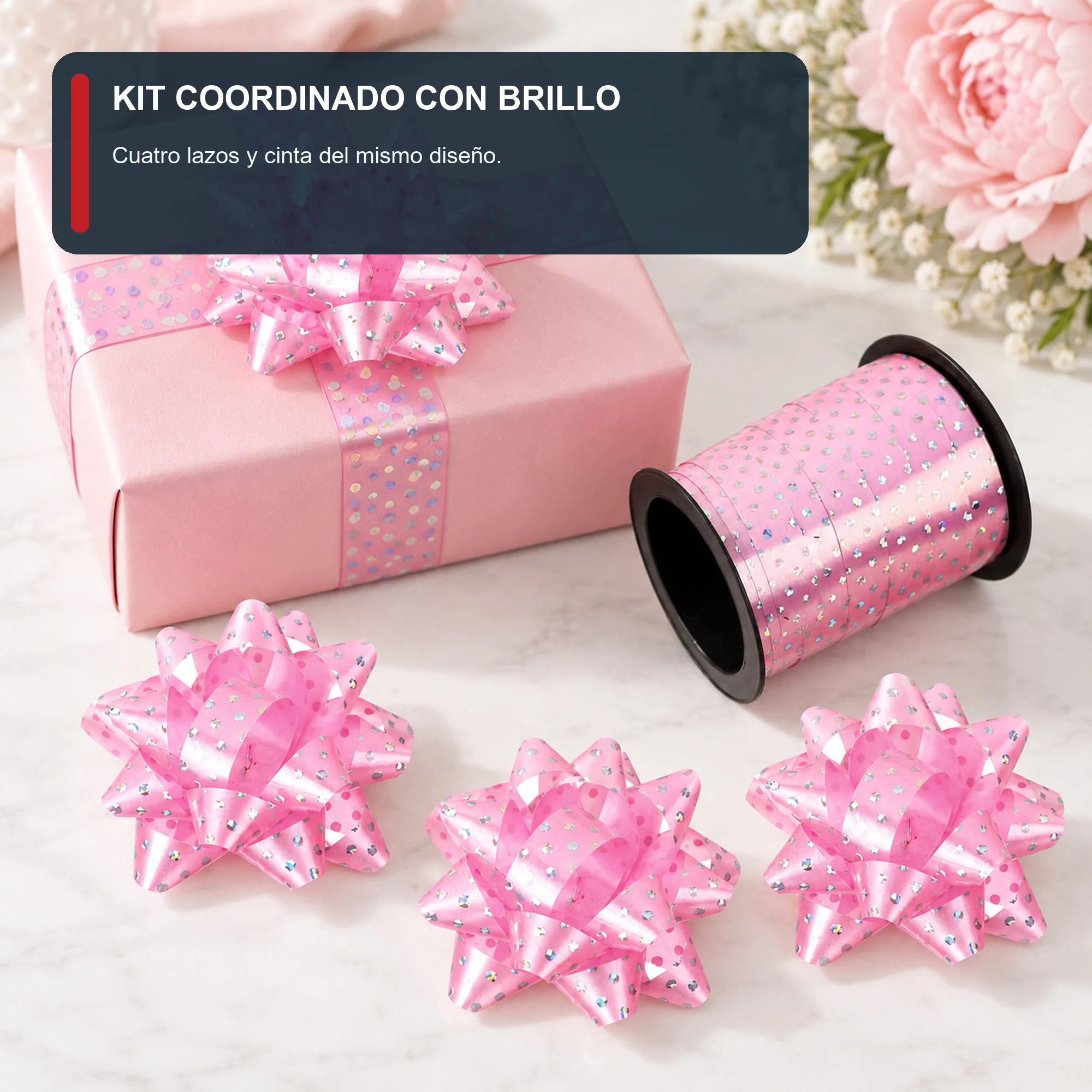 Kit de 4 Lazos de Malla con Rollo de Cinta, Lazos de 5 cm, Color Surtido