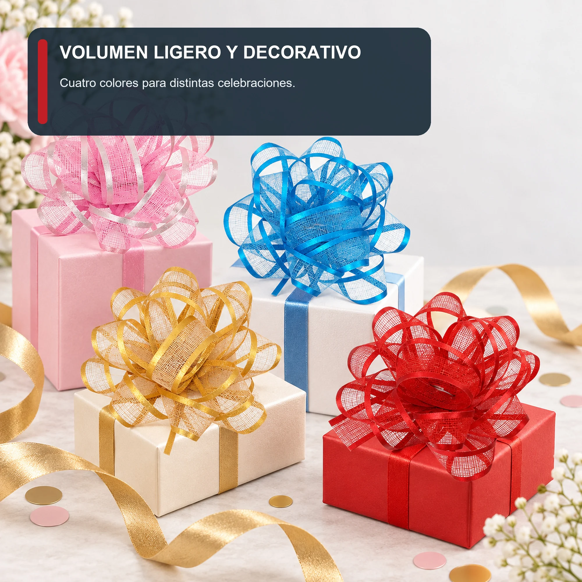 Lazos de Malla para Regalo, 5,5 cm (2,2 in) de diámetro aprox., 12 Unidades, Colores Surtidos