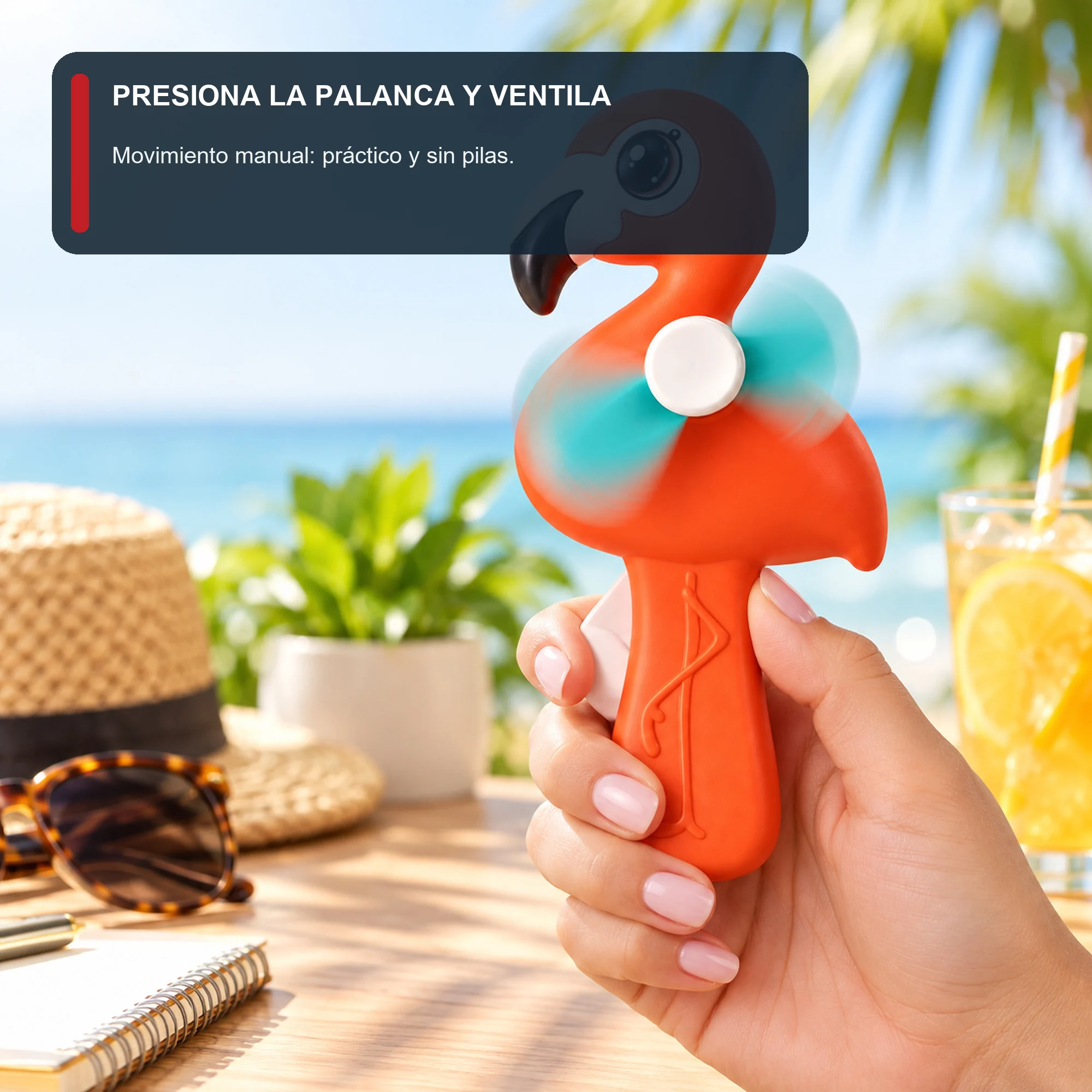 Mini Ventilador Manual Flamenco, 15 × 7,1 cm, Color Surtido