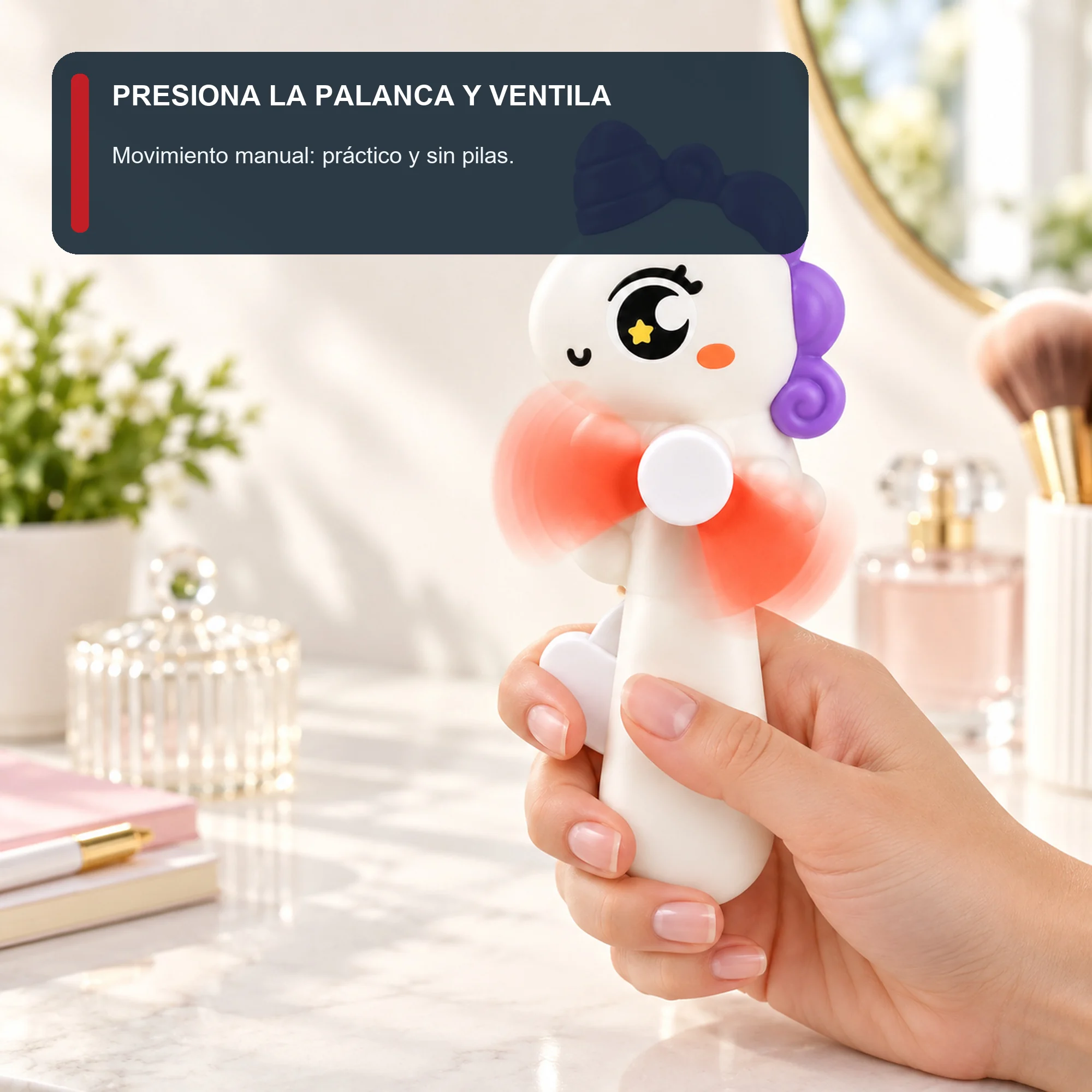 Mini Ventilador Manual Unicornio, 15 × 6,5 cm, Color Surtido