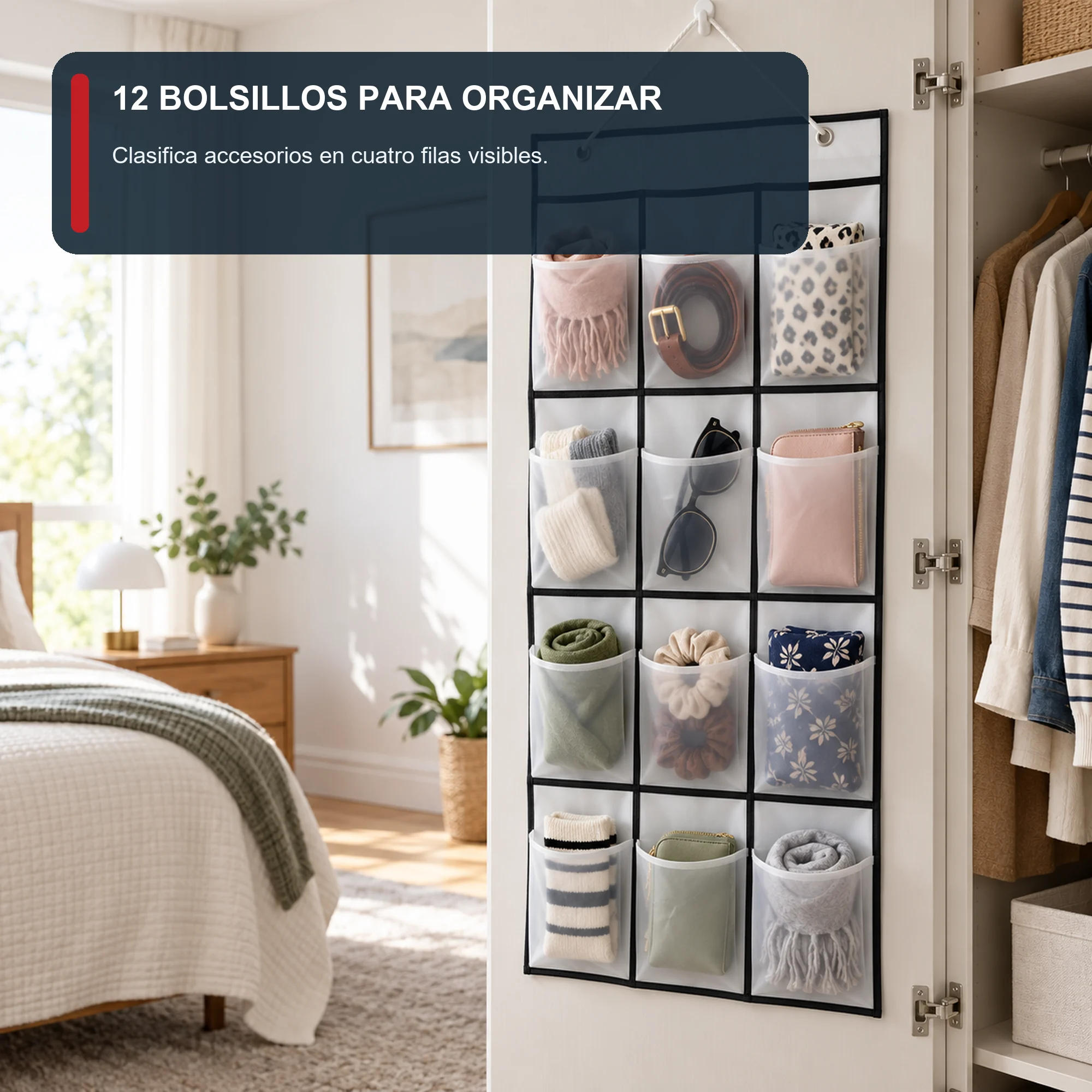 Organizador Colgante de 12 Bolsillos de PEVA y PP, 40 × 90 cm, 1 Unidad