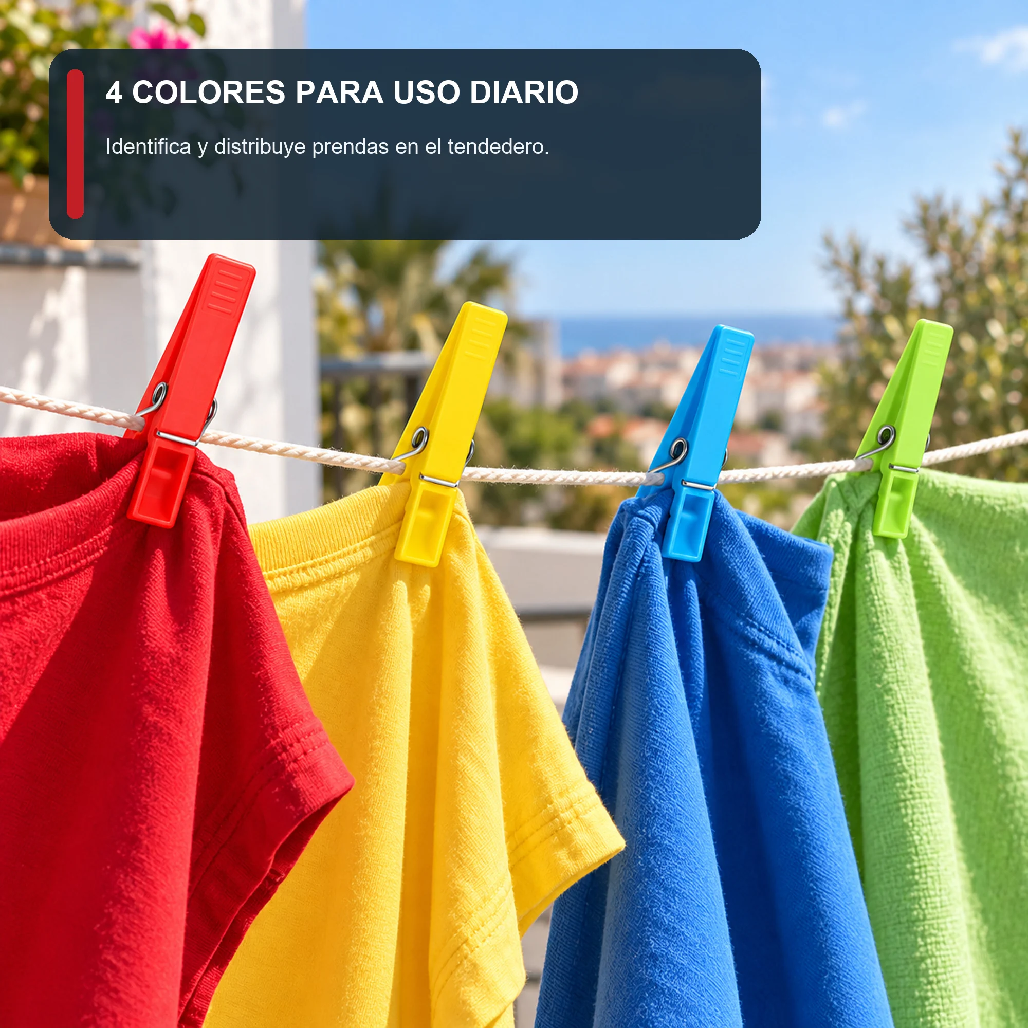 Set de 24 Pinzas para Ropa, Plástico Y Metal, 7,2 cm