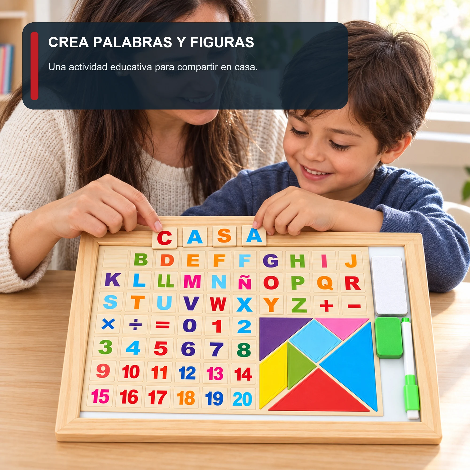 Pizarra Magnética Educativa en Español con Tangram, 60 Piezas, 37 × 27 cm