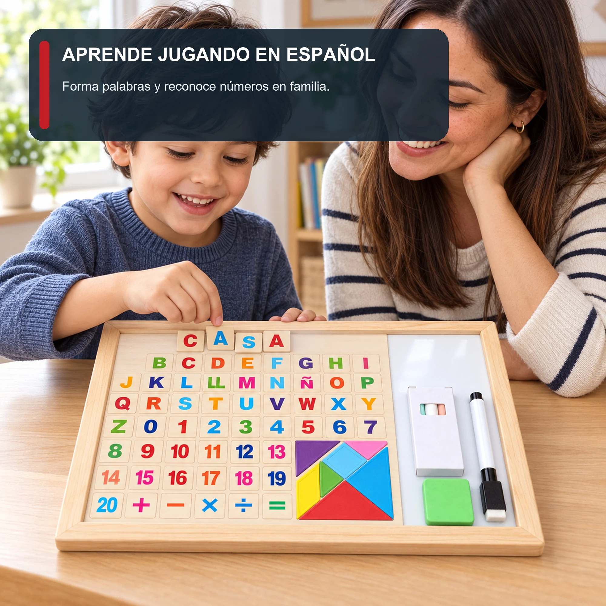 Pizarra Magnética Educativa en Español con Tangram, 72 Piezas, 33 × 22 cm