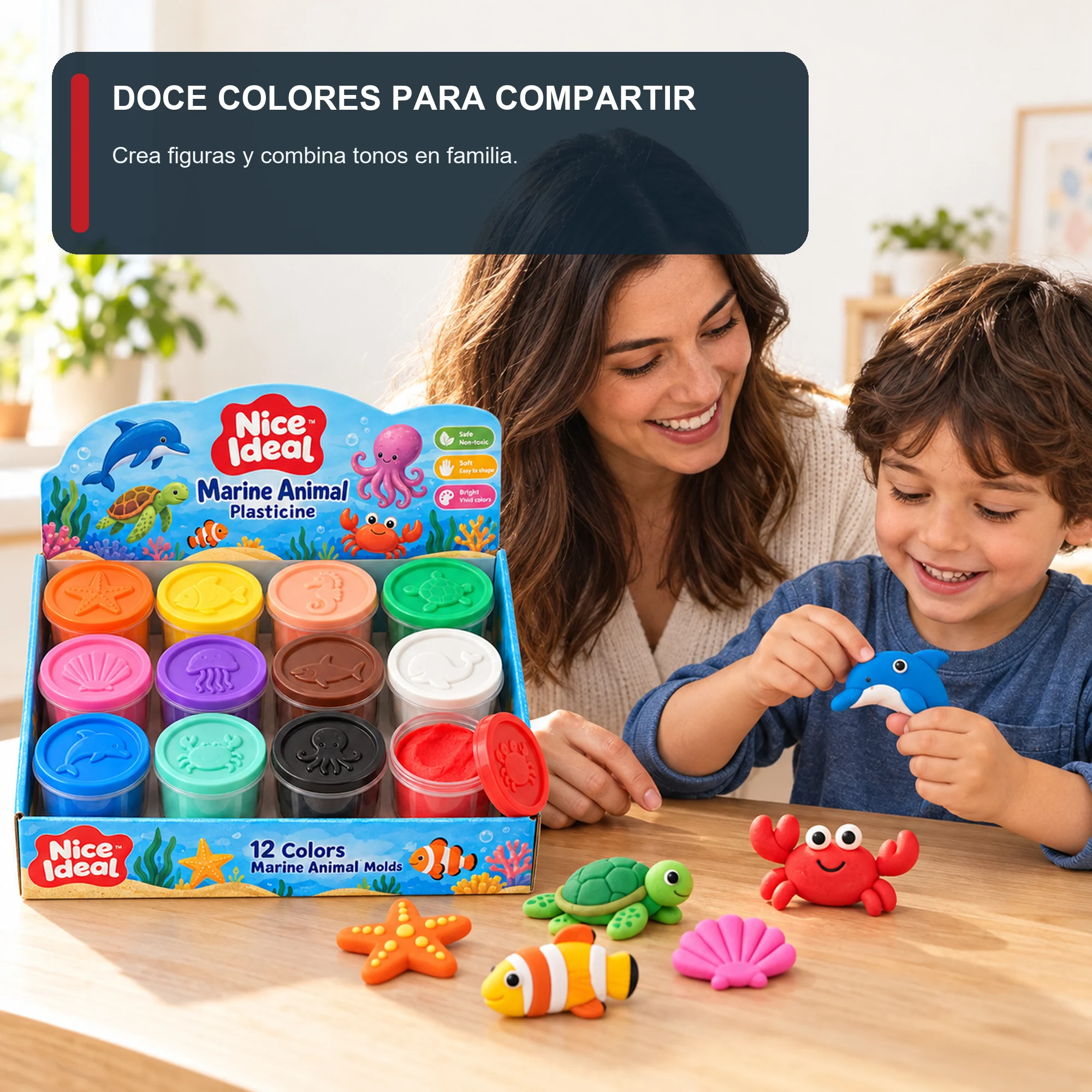 Set de Plasticina en 12 Vasos con Moldes, 12 Colores