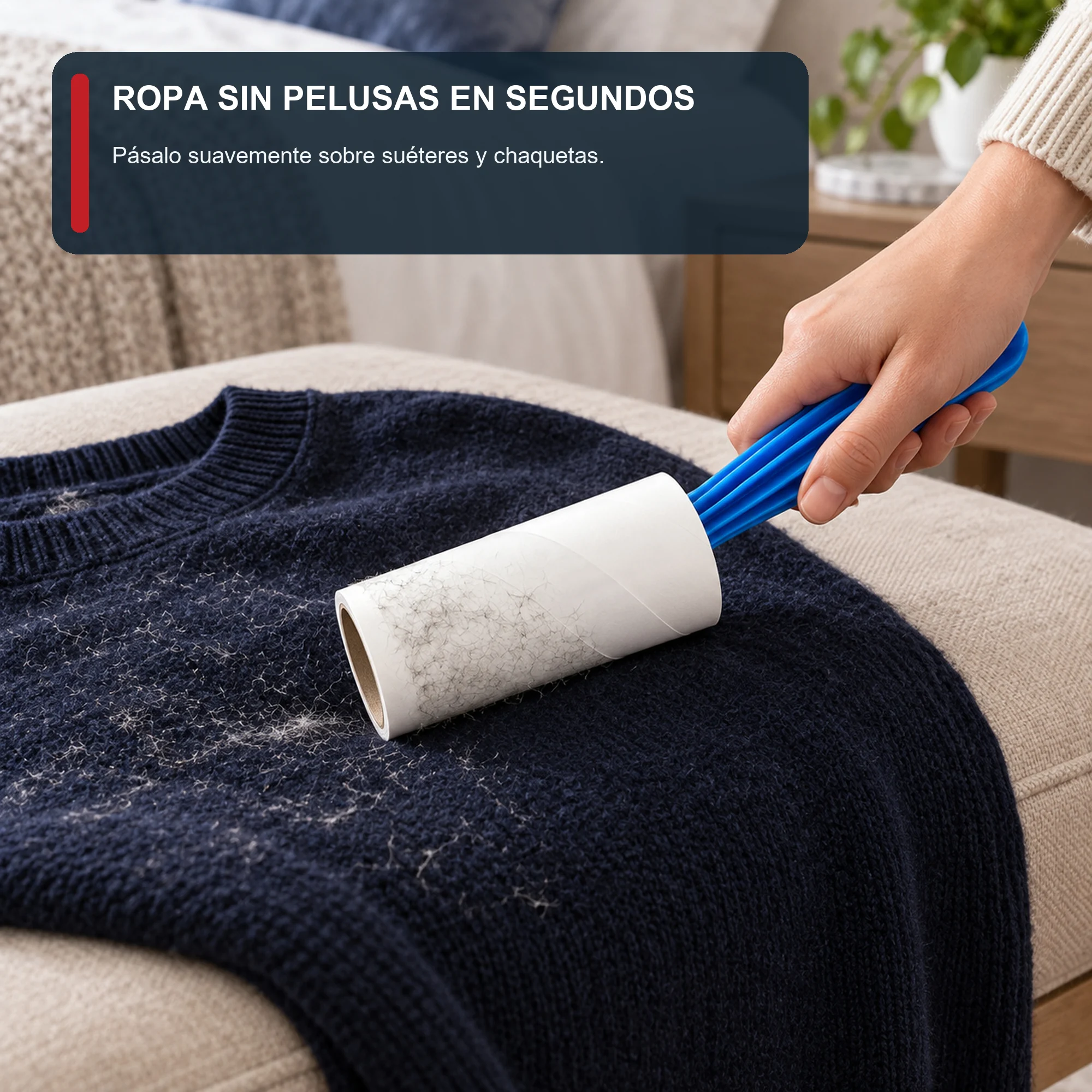 Rodillo Quitapelusas Adhesivo con Mango Azul y 2 Repuestos, 20 cm