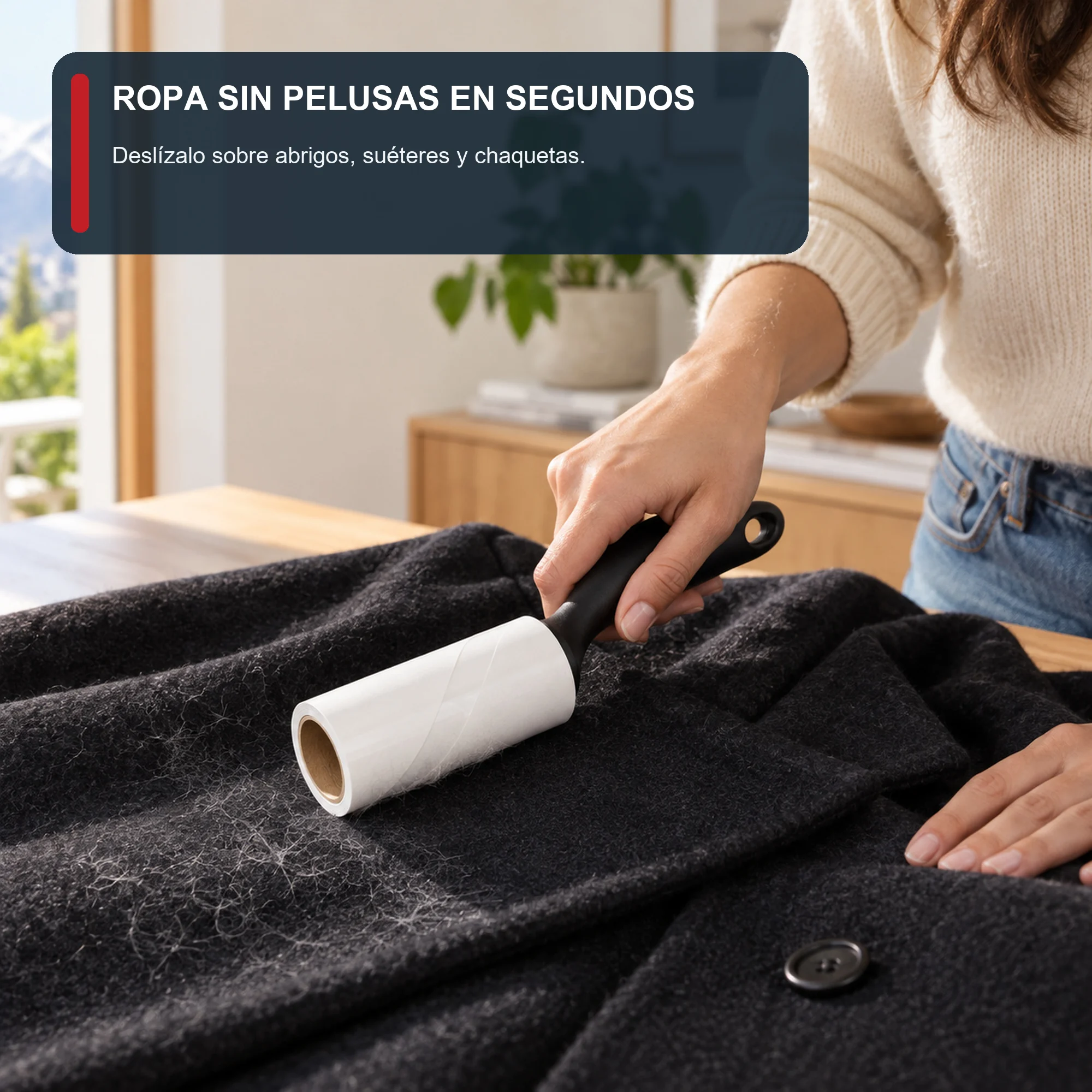 Rodillo Quitapelusas Adhesivo con Mango Ergonómico, 22 cm