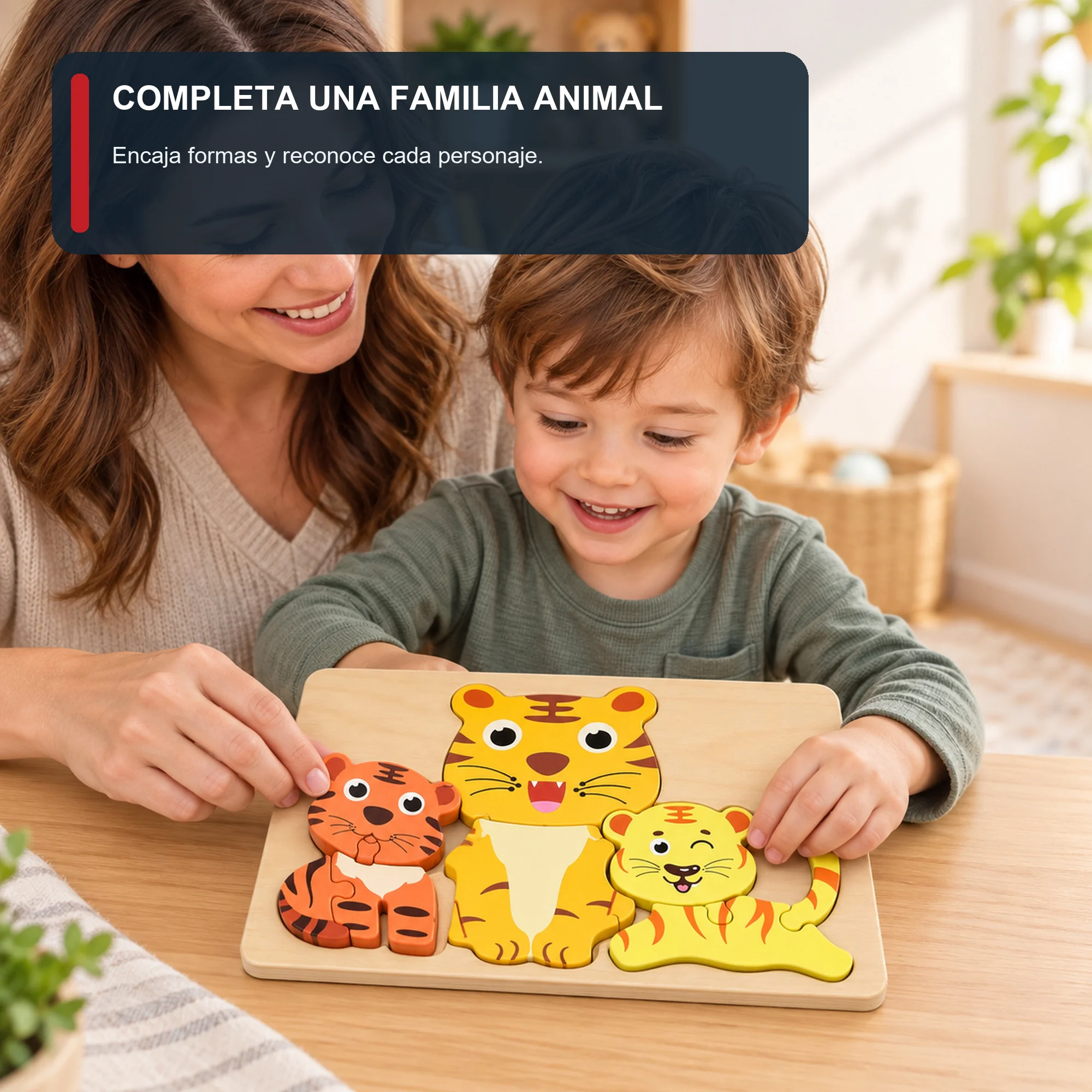 Rompecabezas de Familias de Animales, Madera 22 × 15 cm, Diseño Surtido