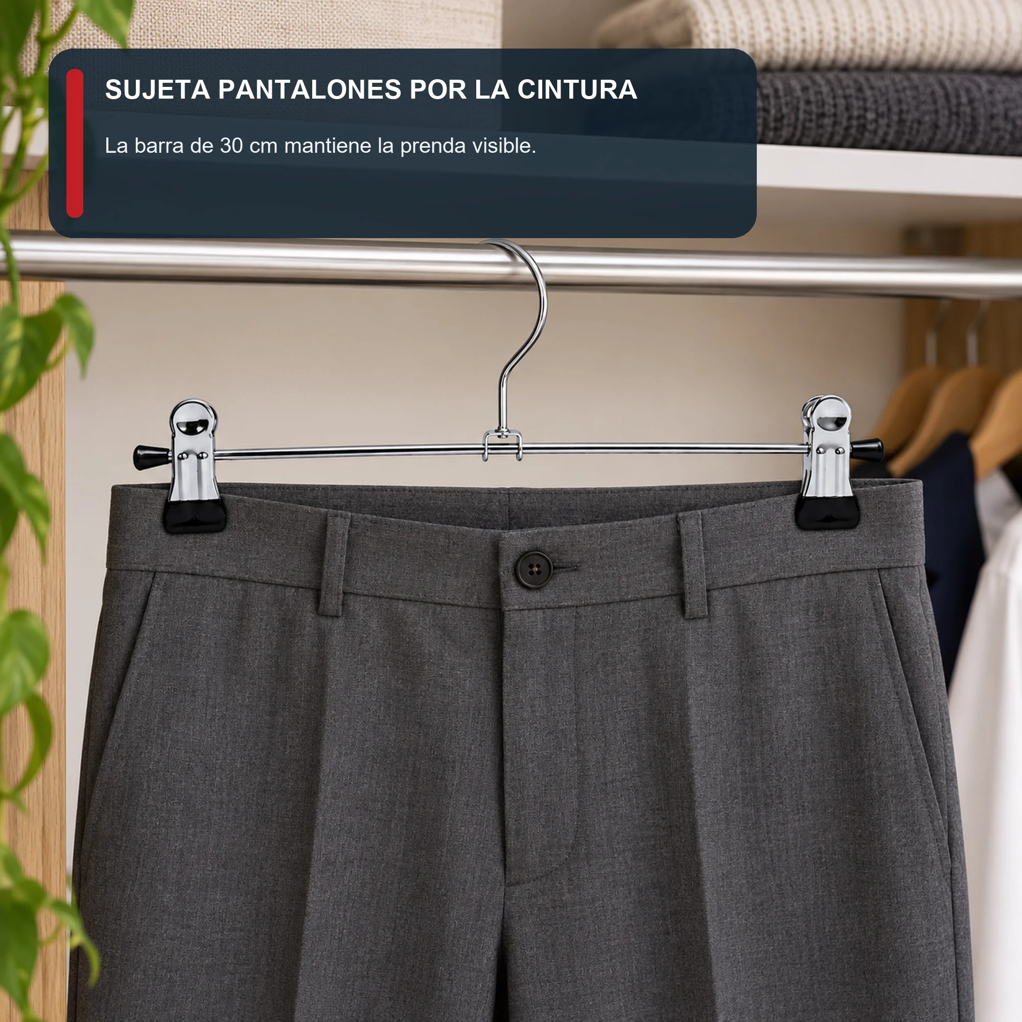 Set de 3 Colgadores con Pinzas Metálicos, 30 cm