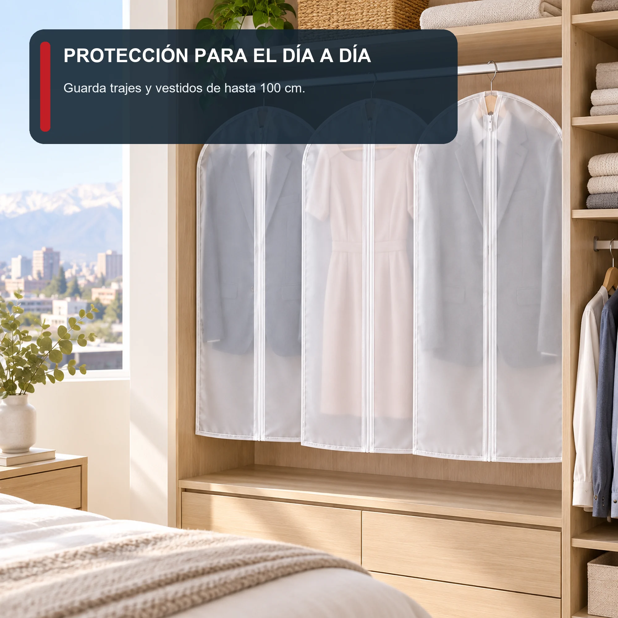 Set de 3 Fundas para Traje de PEVA con Cierre, 60 × 100 cm, 3 Fundas