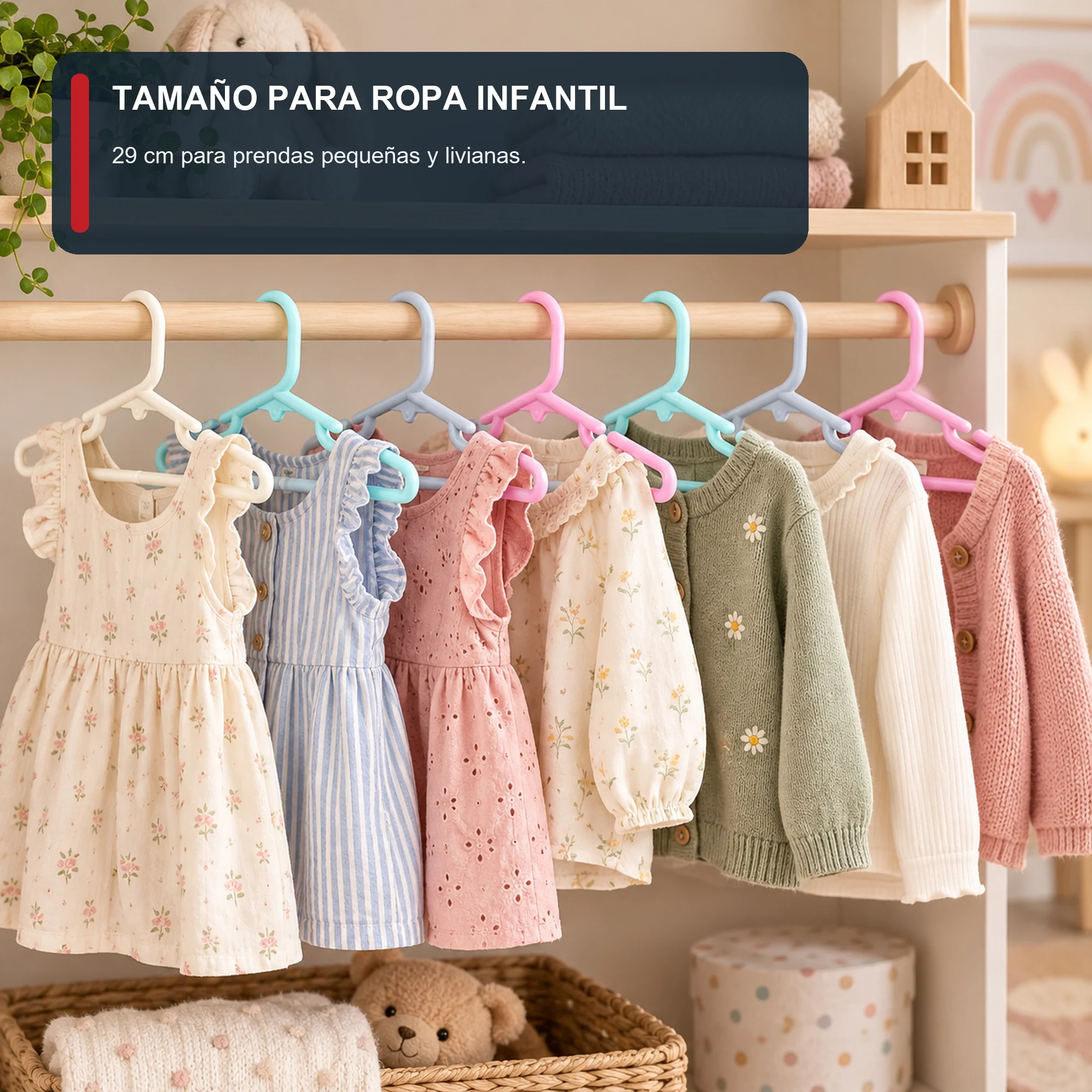 Set de 5 Colgadores Infantiles de Plástico, 29 cm