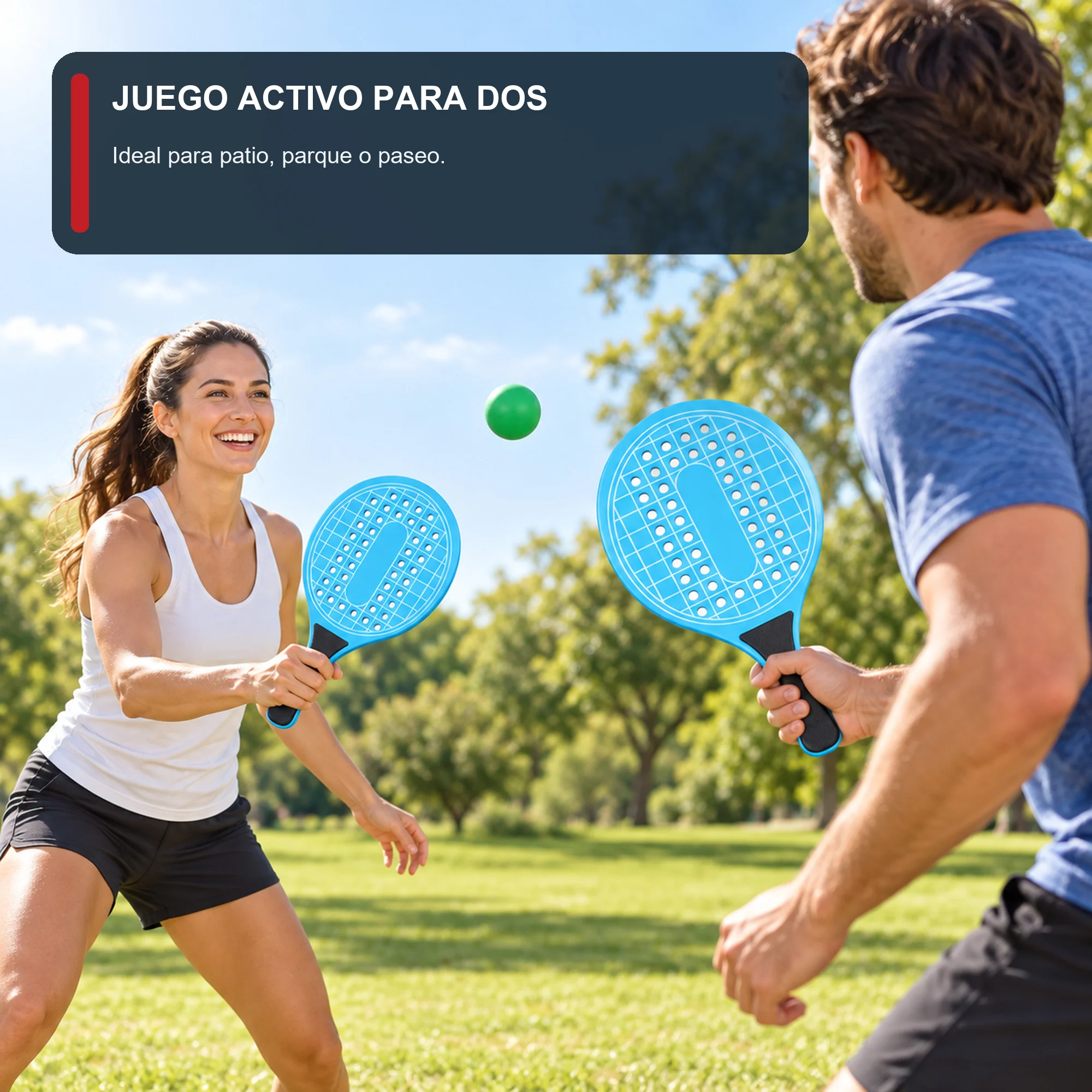 Set de Paletas Perforadas Azules con Pelota, 38 cm