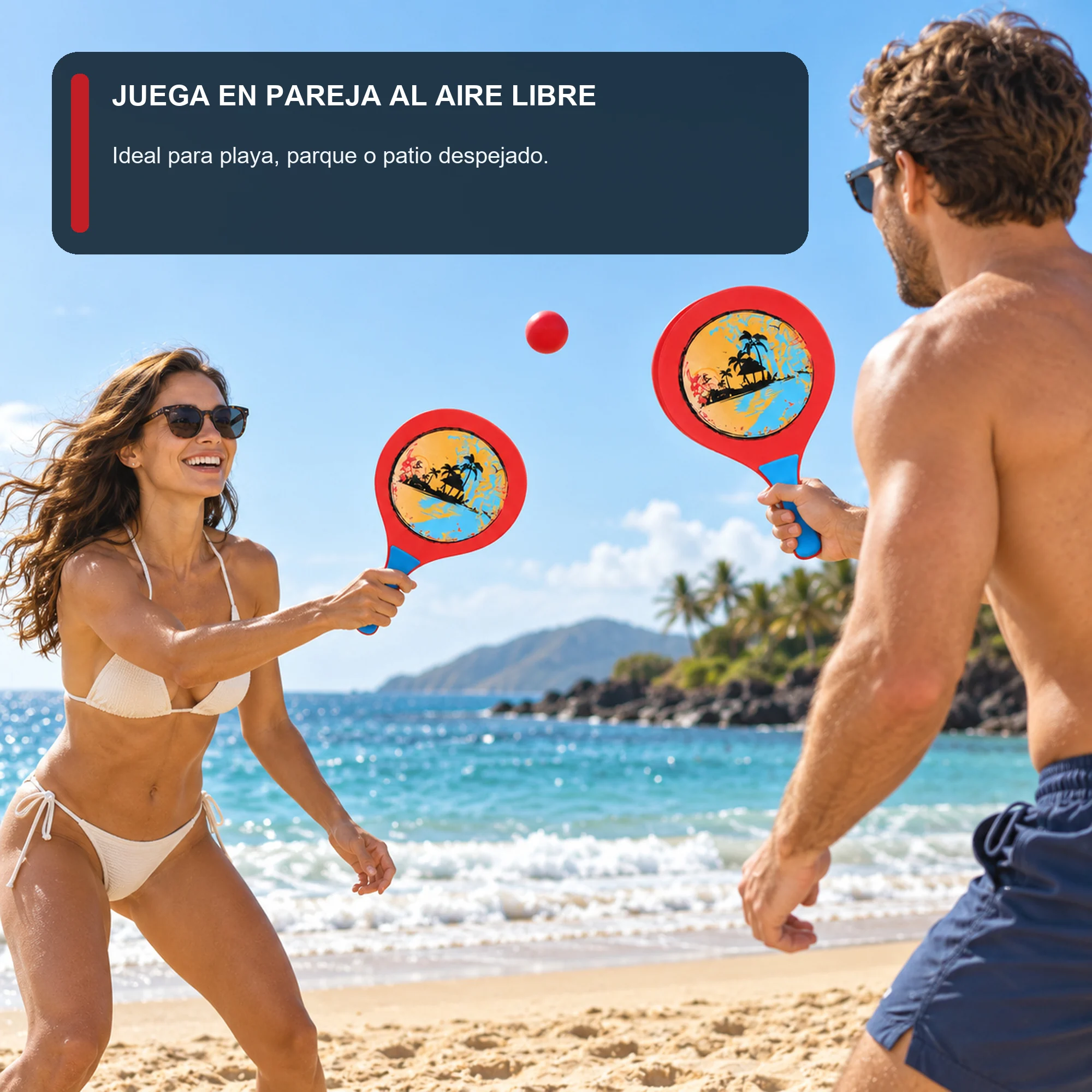 Set de Paletas de Playa Rojas con Pelota, 38 cm