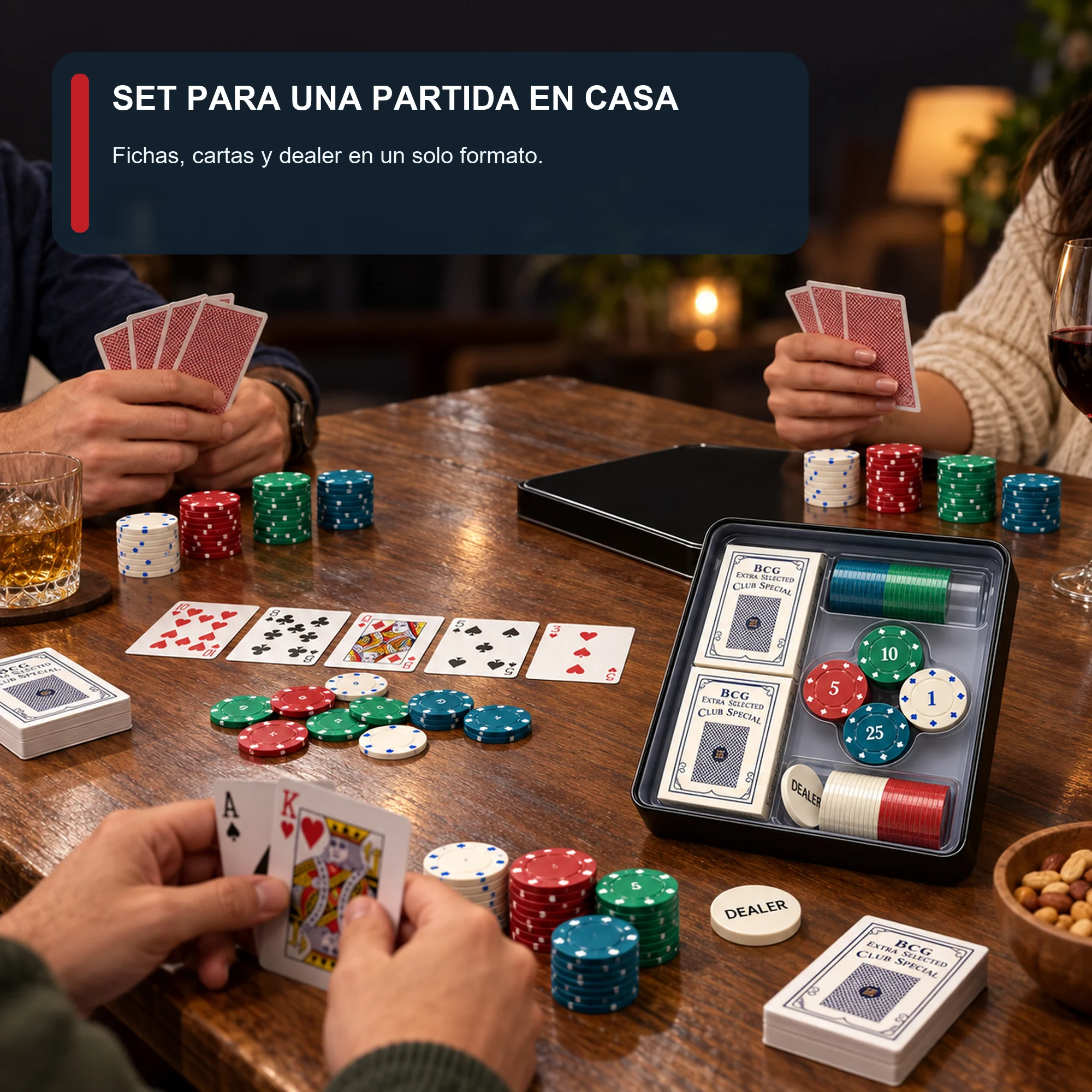 Set de Póker con 100 Fichas, 2 Mazos y Botón Dealer