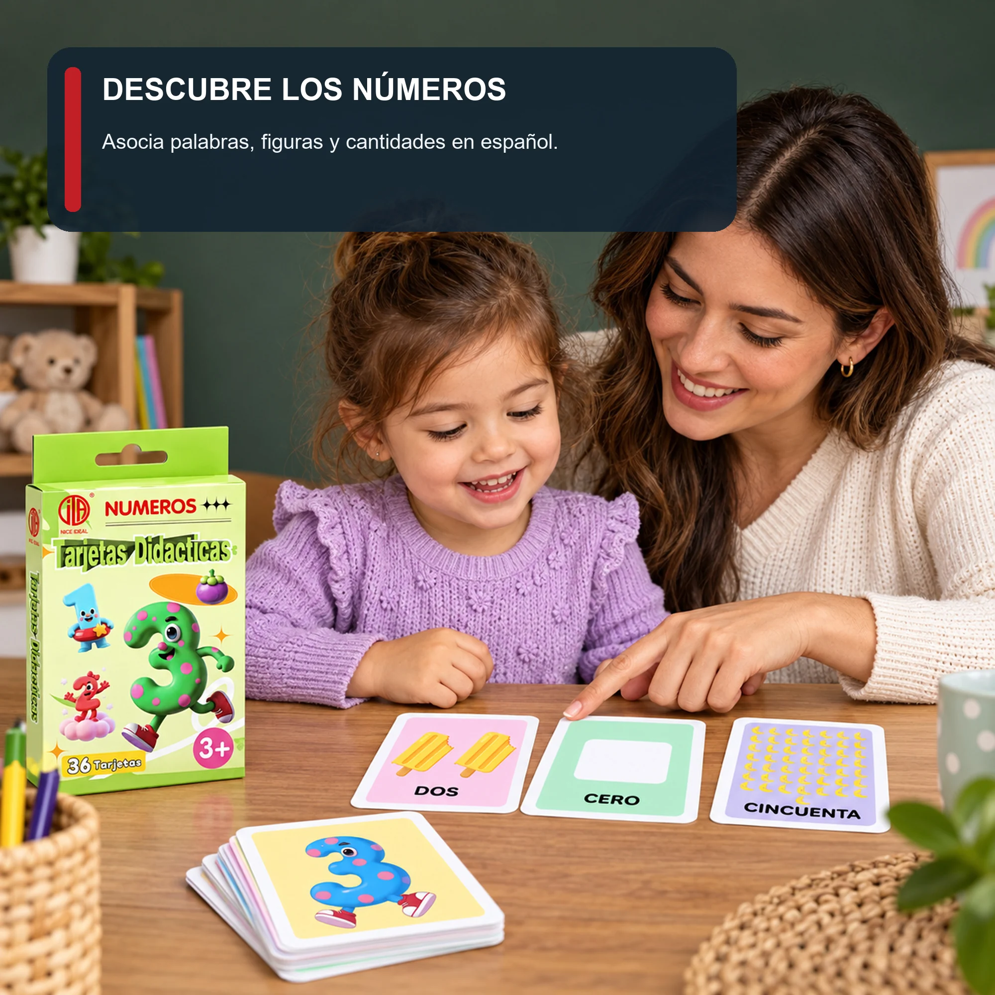 Tarjetas Didácticas de Números en Español, 36 Unidades, 7,8 × 11,7 cm