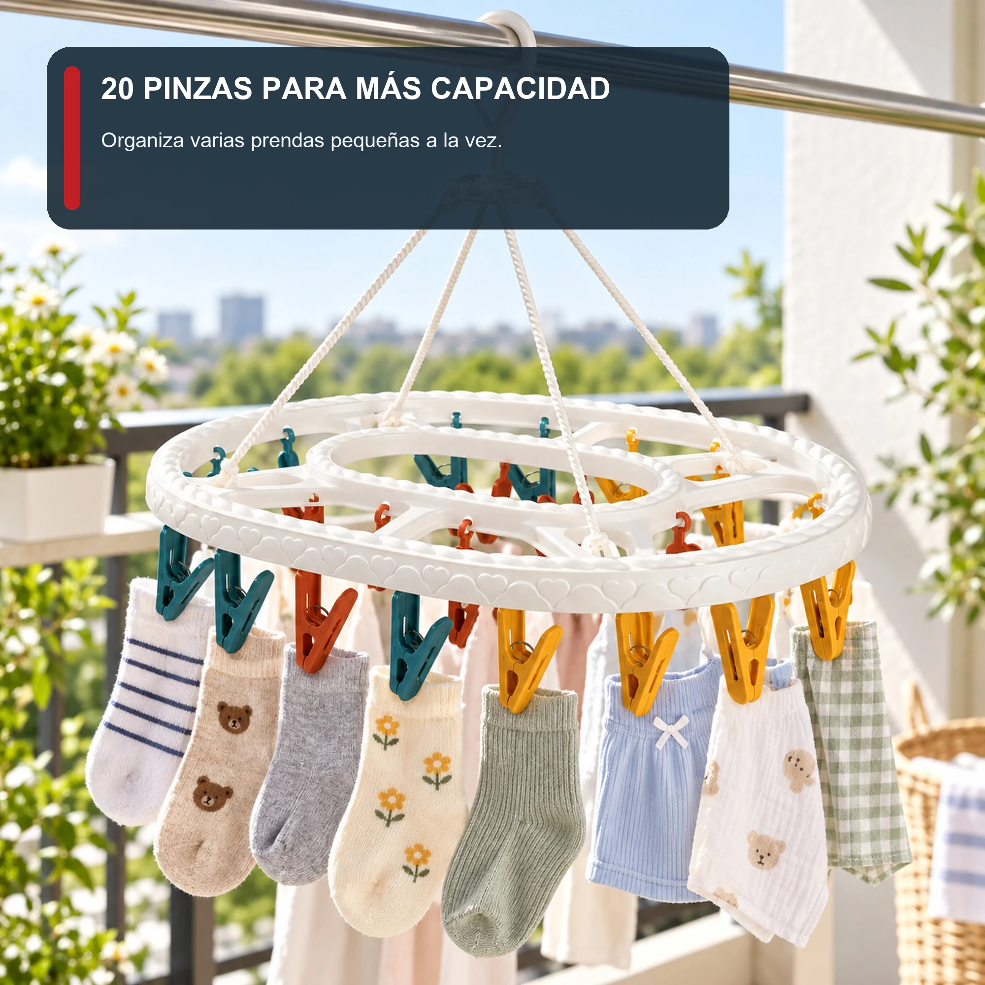 Tendedero Colgante Oval Rectangular con 20 Pinzas, 41,5 × 31 cm