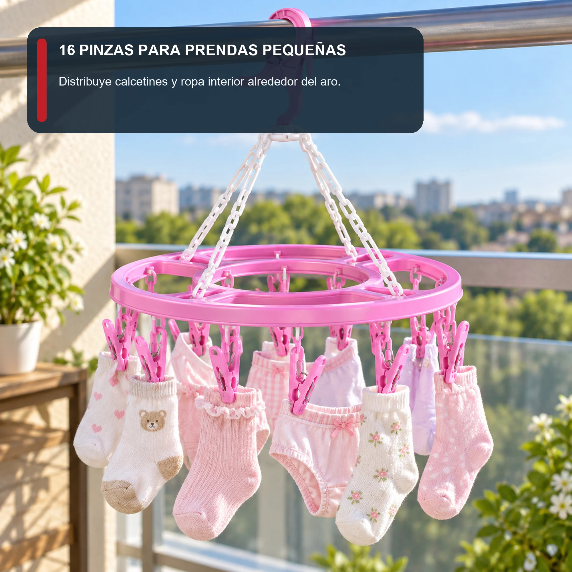 Tendedero Colgante Circular Decorativo con 16 Pinzas, diámetro 33 cm