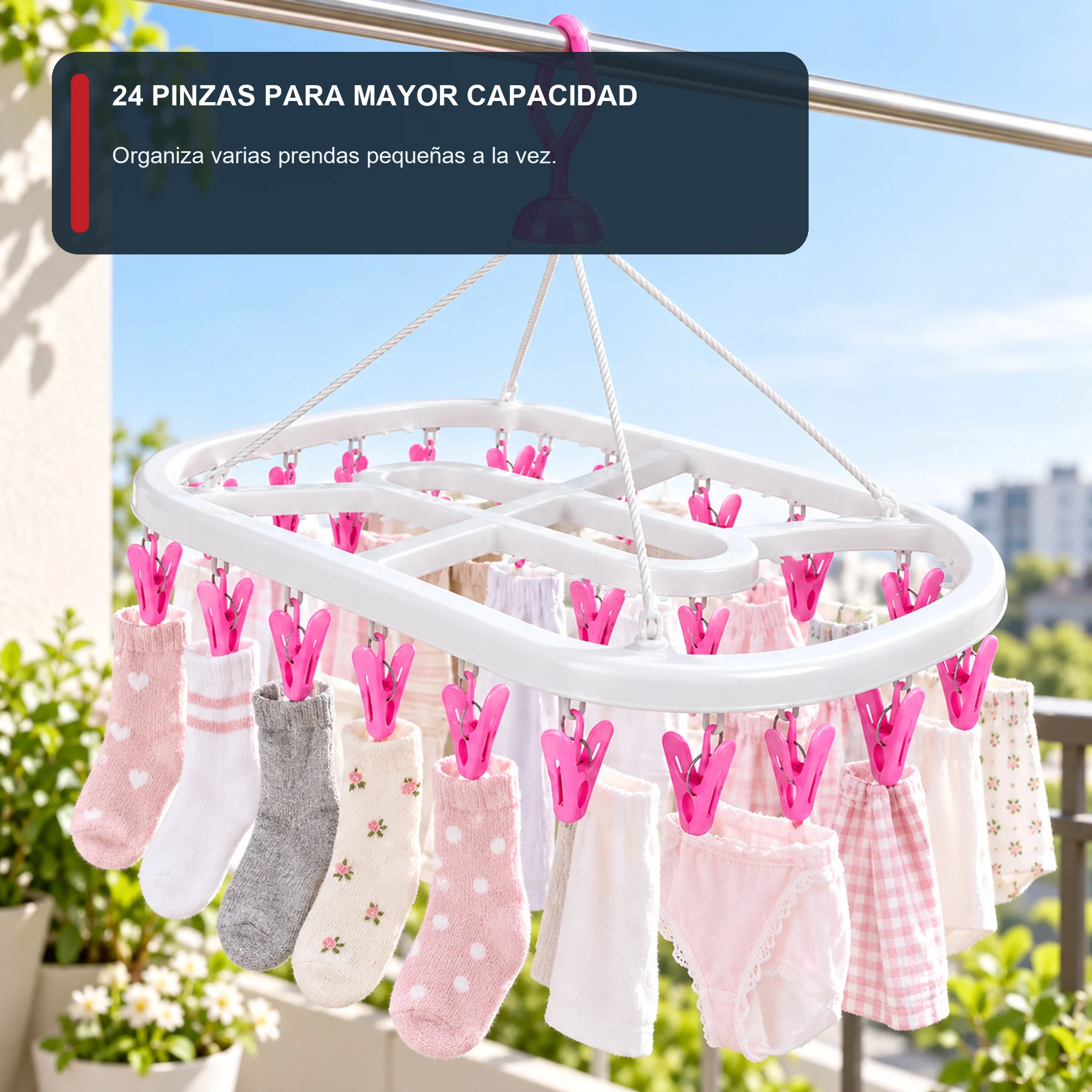 Tendedero Colgante Rectangular Alargado con 24 Pinzas, 42 × 29 cm