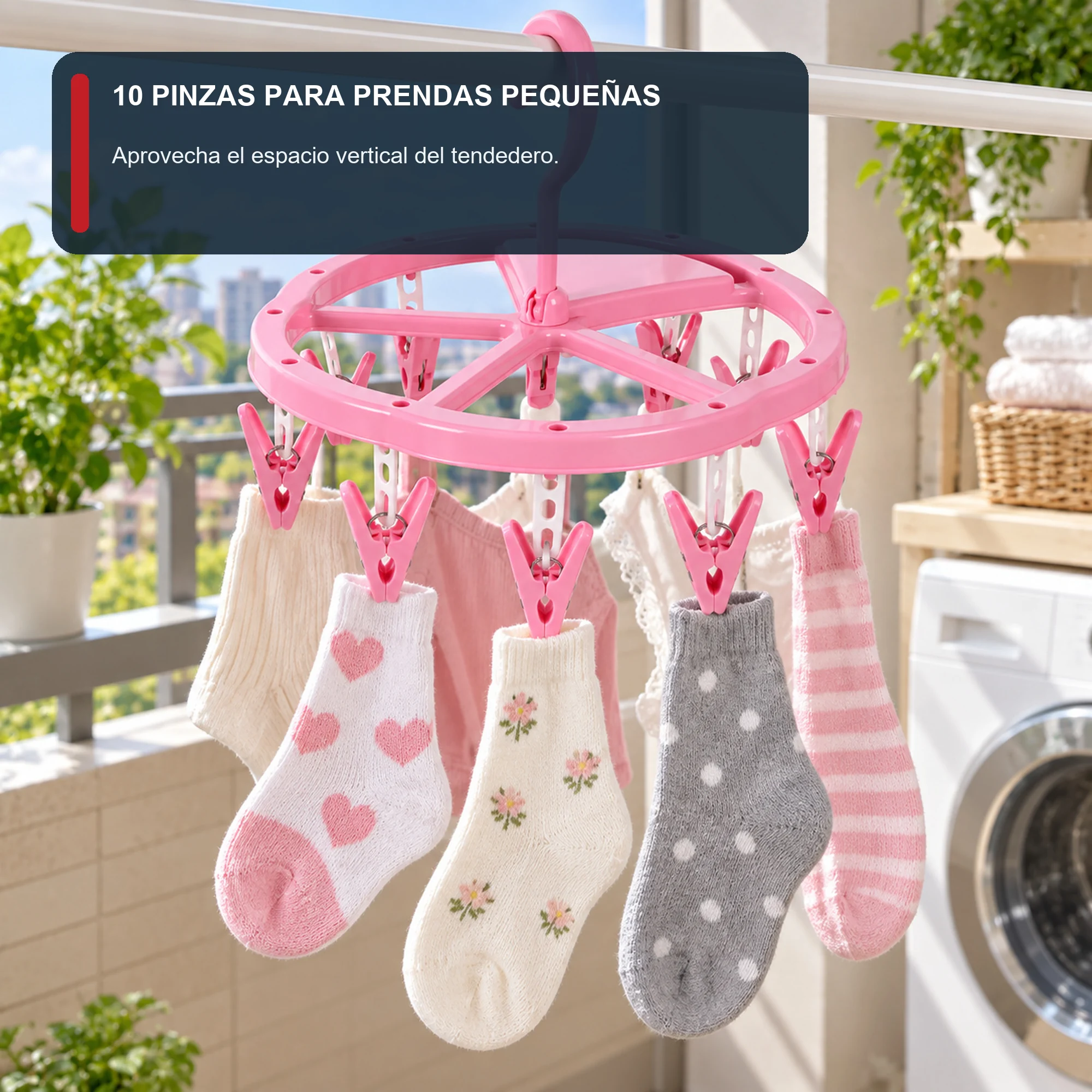 Tendedero Colgante Circular Compacto con 10 Pinzas, diámetro 22 cm