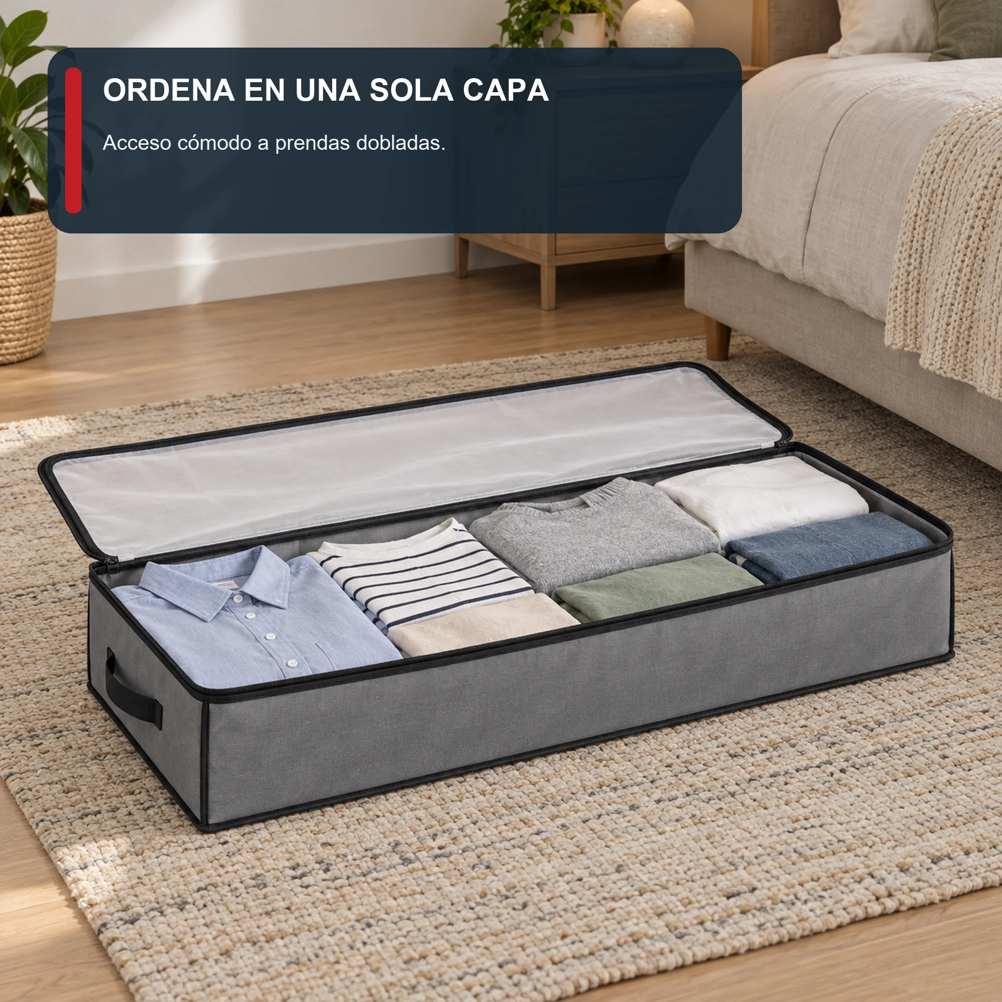 Bolsa Organizadora Gris Bajo Cama, 80 × 45 × 15 cm, 1 Unidad