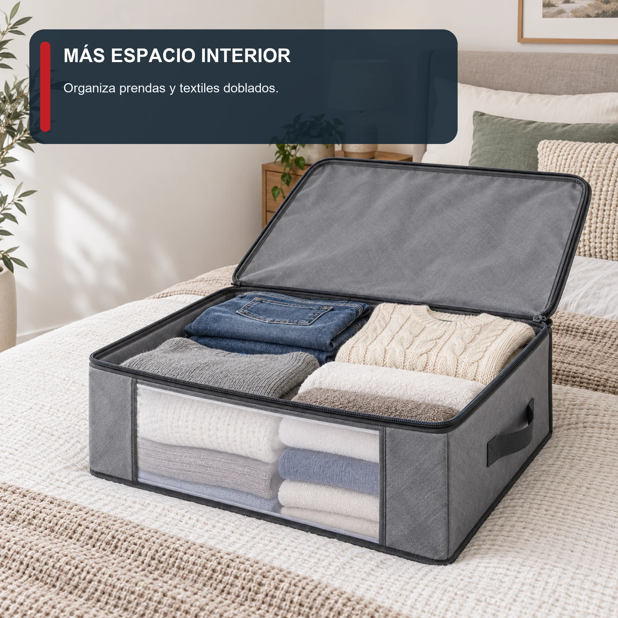 Bolsa Organizadora Gris con Ventana Frontal, 45 × 45 × 20 cm, 1 Unidad