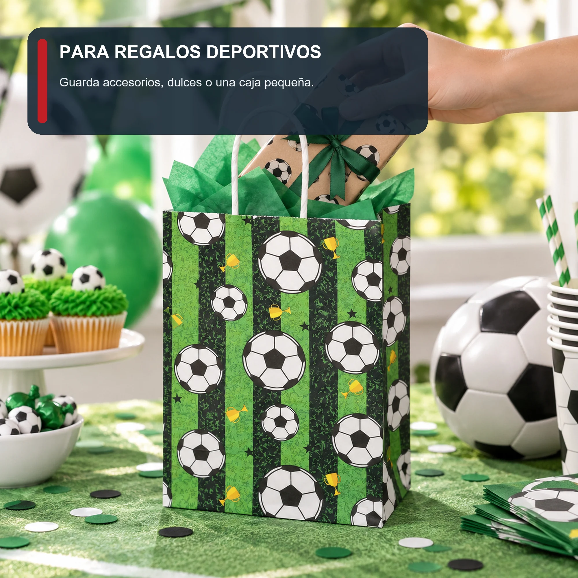 Bolsa de Regalo de Papel Deportiva Estampada con Diseño De Fútbol, 15 × 21 × 8 cm, Diseños Surtidos