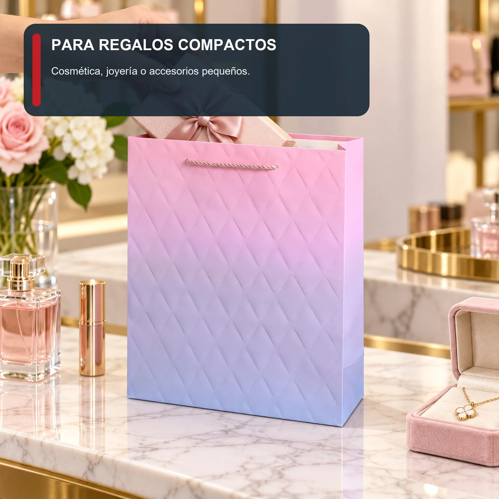 Bolsa de Regalo de Papel Texturizado con Asa de Cordón, 18 × 23 × 10 cm, Colores Surtidos