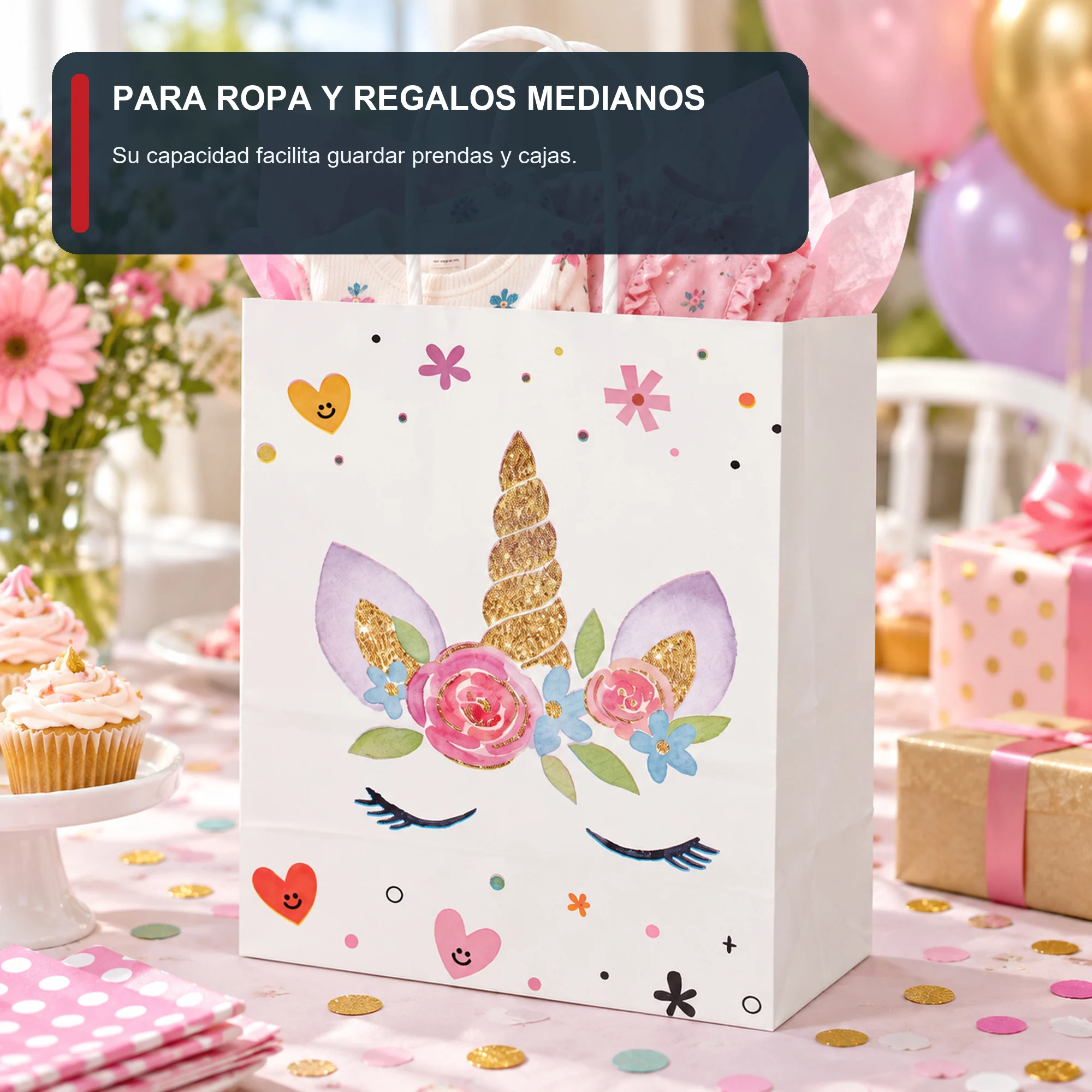 Bolsa de Regalo de Papel con Formato Grande De Unicornio y Asas Trenzadas, 21 × 27 × 11 cm, Diseños Surtidos