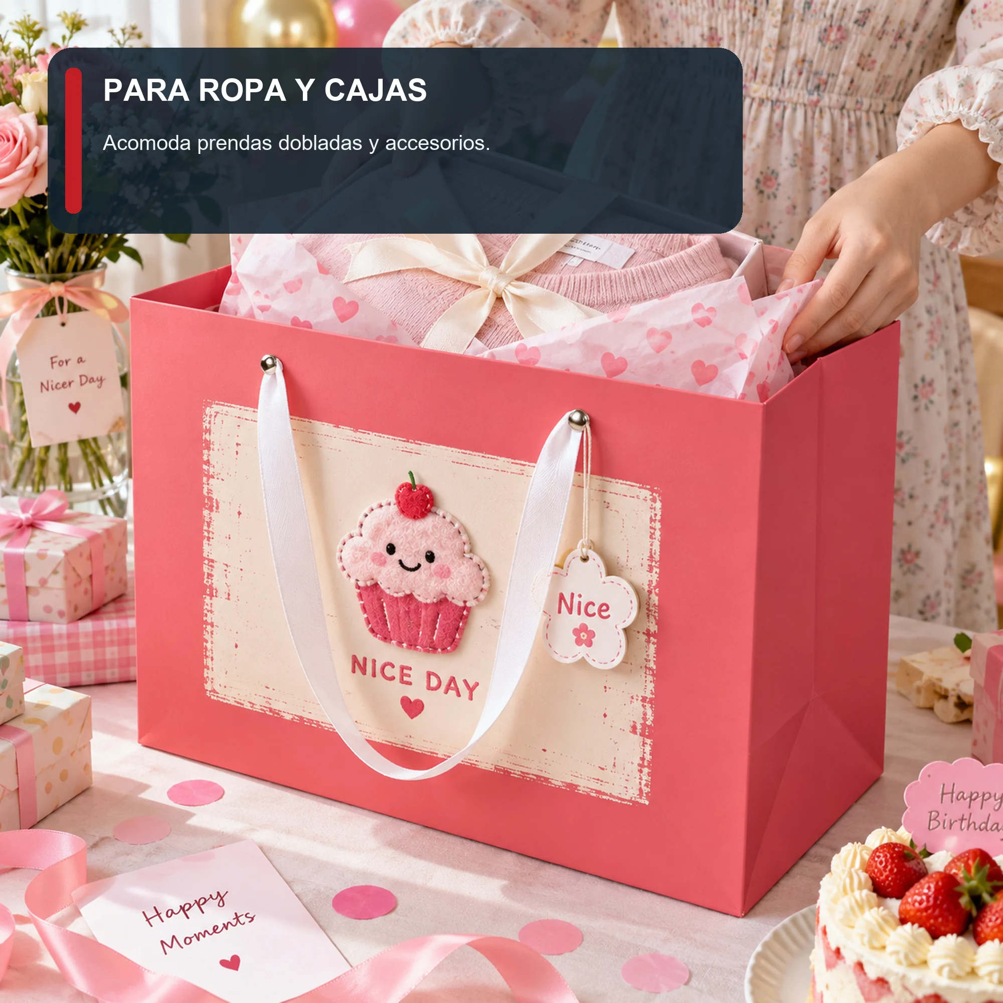 Bolsa de Regalo Rígida Ancha Con Cupcake con Formato Ancho Con Cupcake, 32 × 25,5 × 15 cm