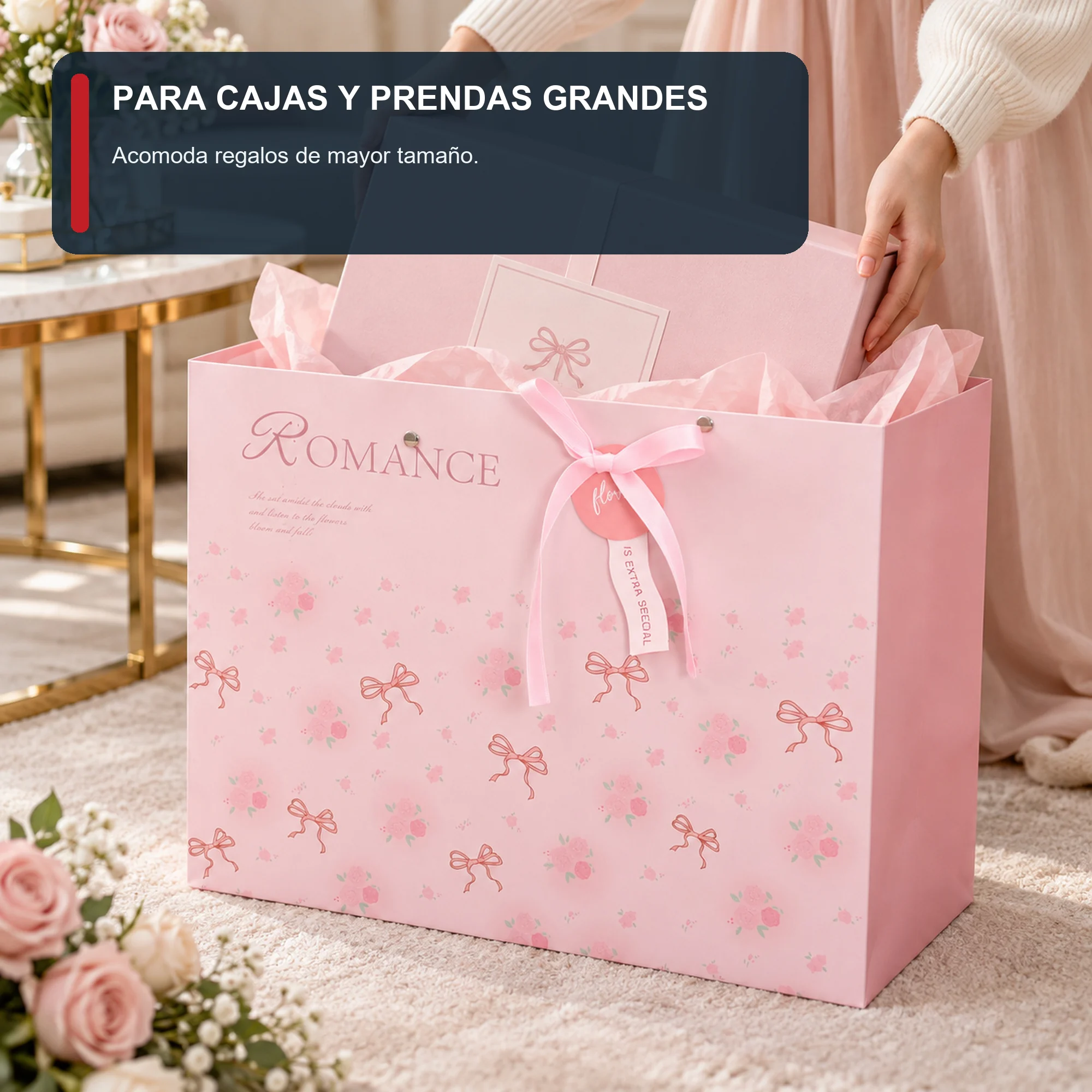 Bolsa de Regalo Rígida Romántica con Formato Extra Grande, 45 × 35 × 20 cm