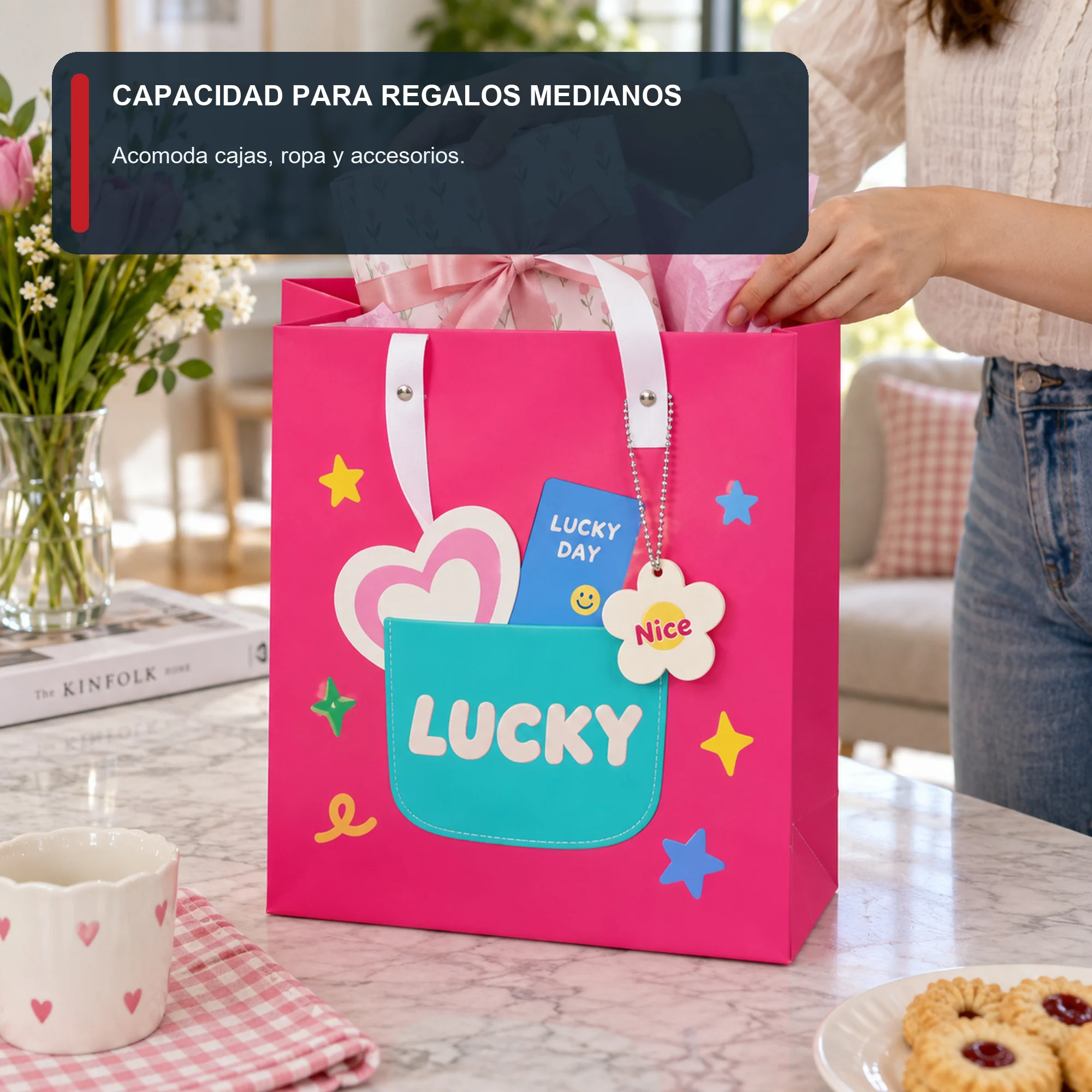 Bolsa de Regalo Rígida Lucky con Diseño Lucky Con Bolsillo, 26 × 32 × 12,5 cm