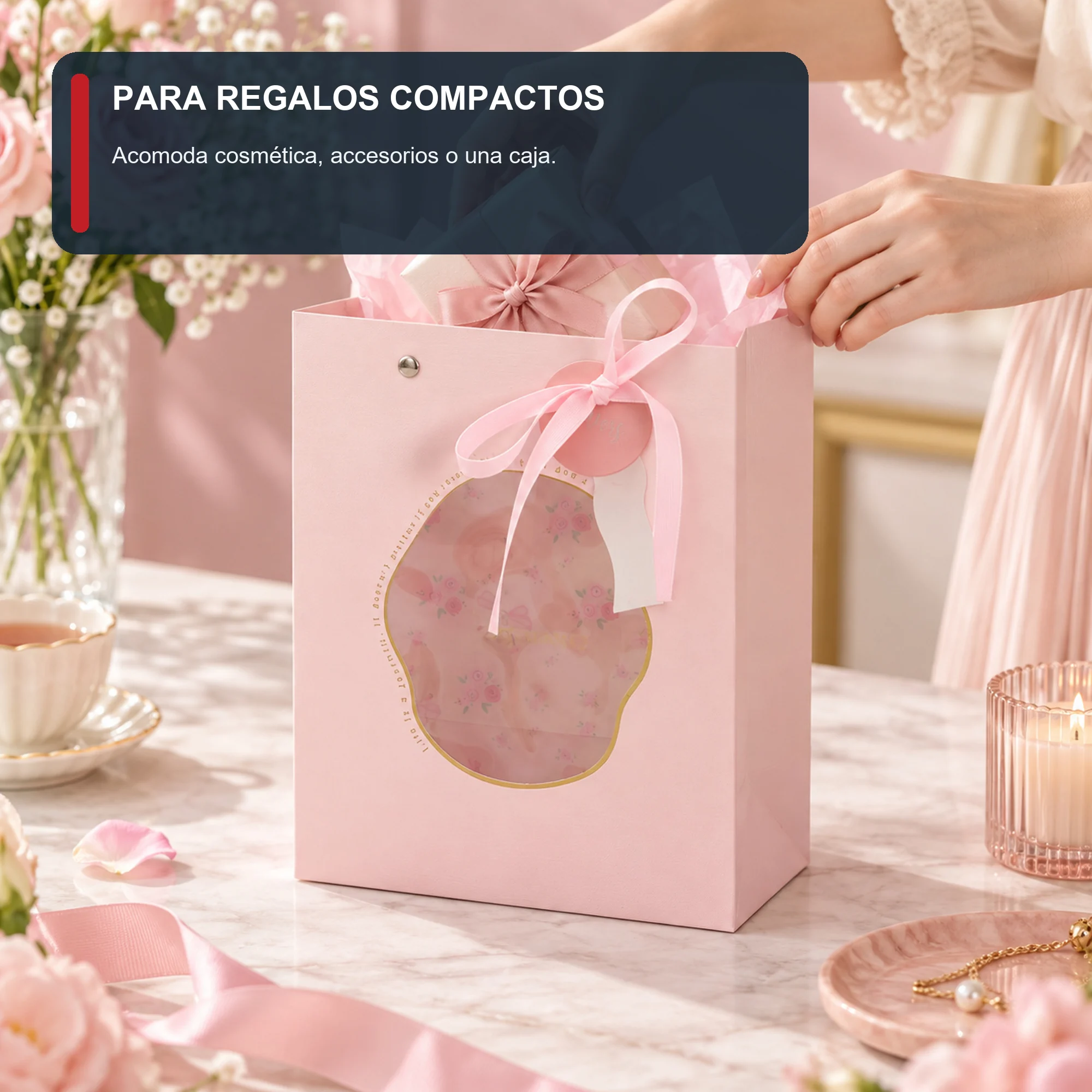 Bolsa de Regalo Rígida Floral con Panel Floral Decorativo, 18 × 23 × 10 cm