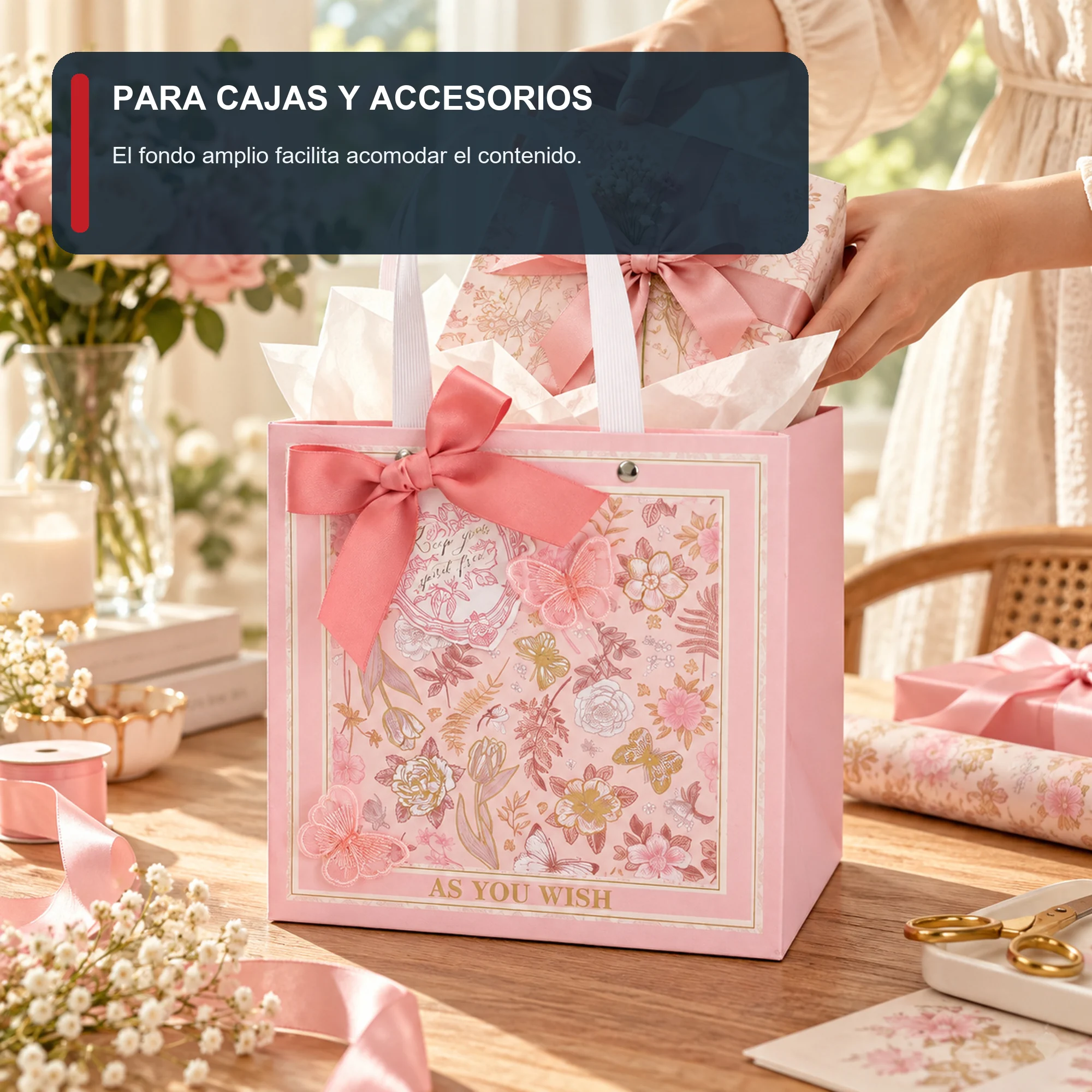 Bolsa de Regalo Rosada Floral Profunda, 20 × 20 × 20 cm