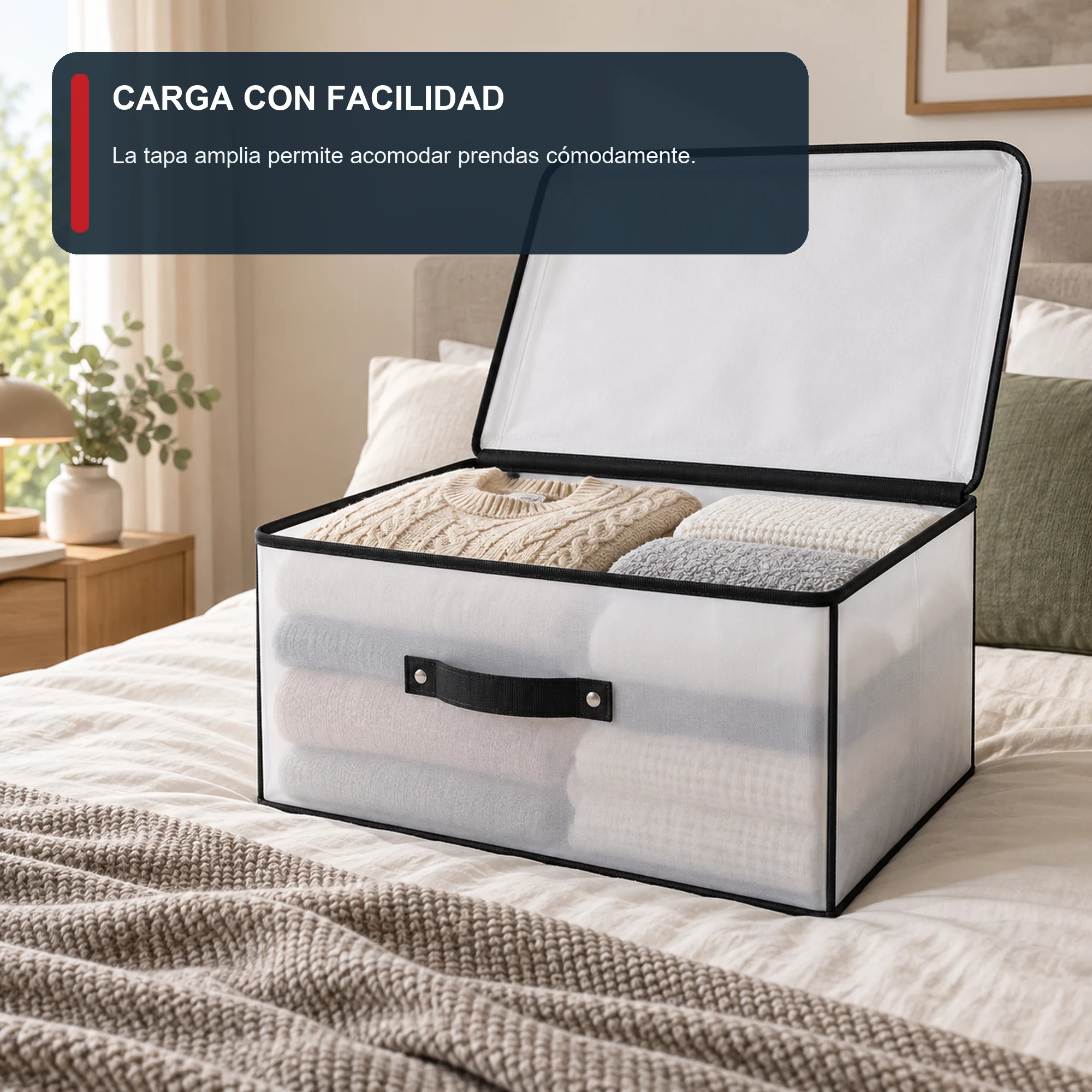 Caja organizadora mediana con tapa de PEVA y PP, 40 × 30 × 25 cm, 1 Unidad