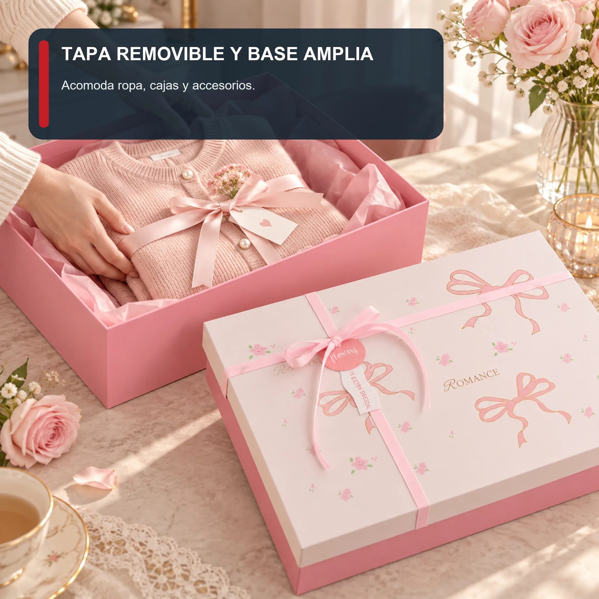 Caja de Regalo Rígida con Tapa y Cinta, 36,5 × 26 × 10,5 cm