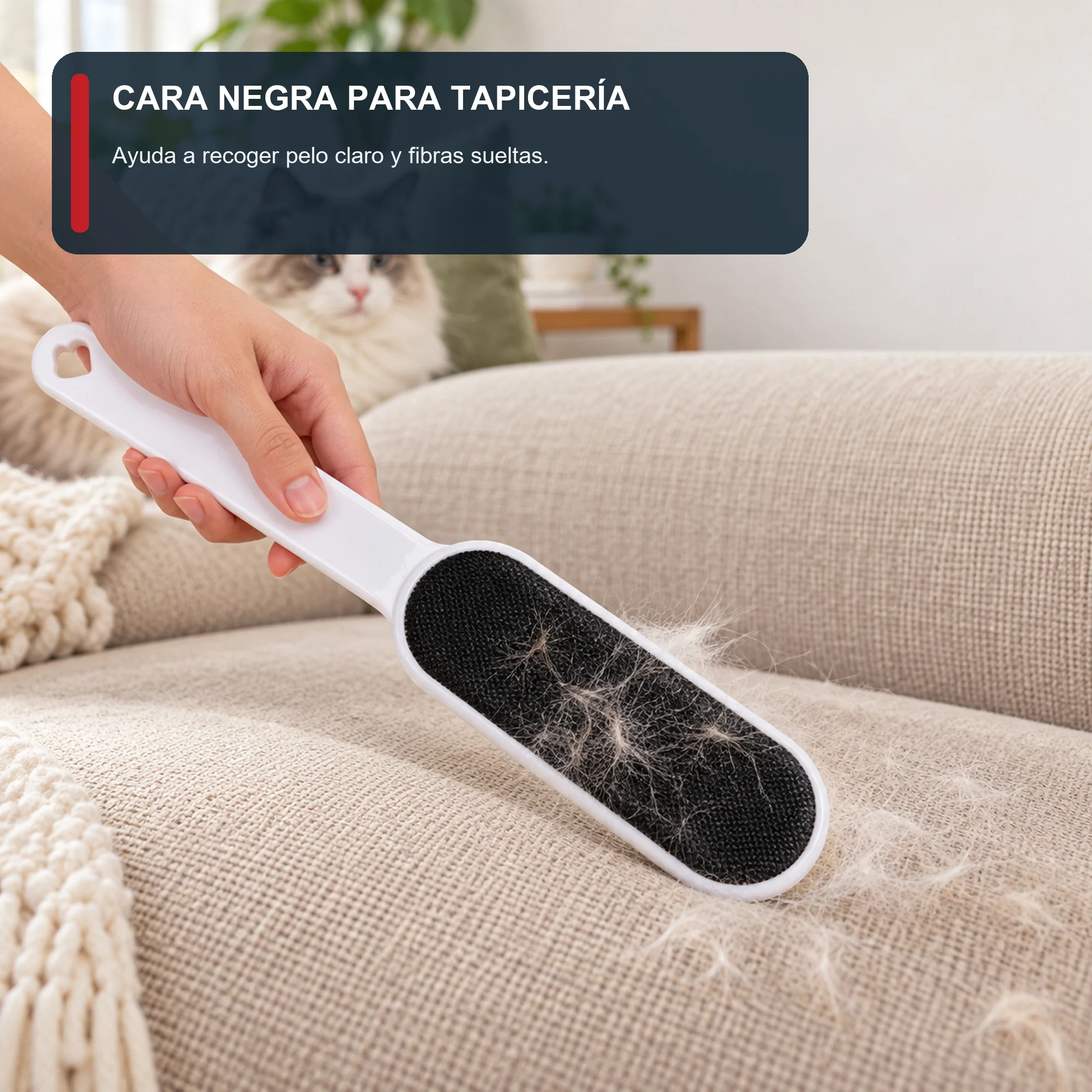 Cepillo Quitapelusas de Doble Cara, 25 cm, Blanco Con Caras Roja Y Negra