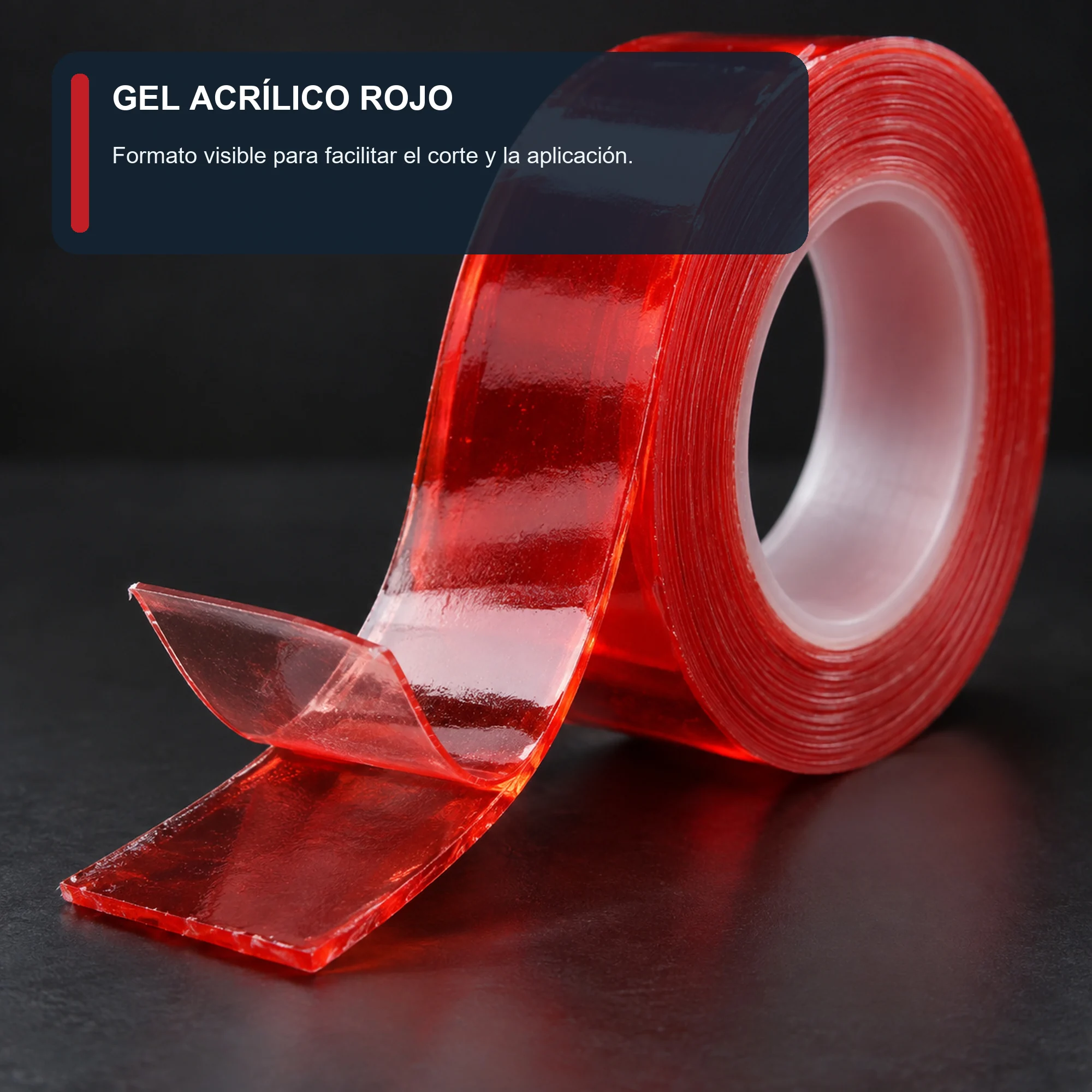 Cinta Doble Contacto de Gel Acrílico Roja, 25 mm × 2 m