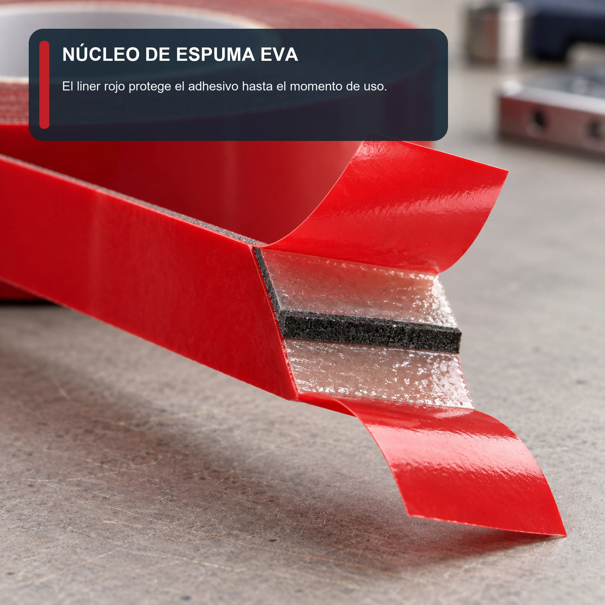 Cinta Doble Faz de Espuma Roja, 24 mm × 2 m