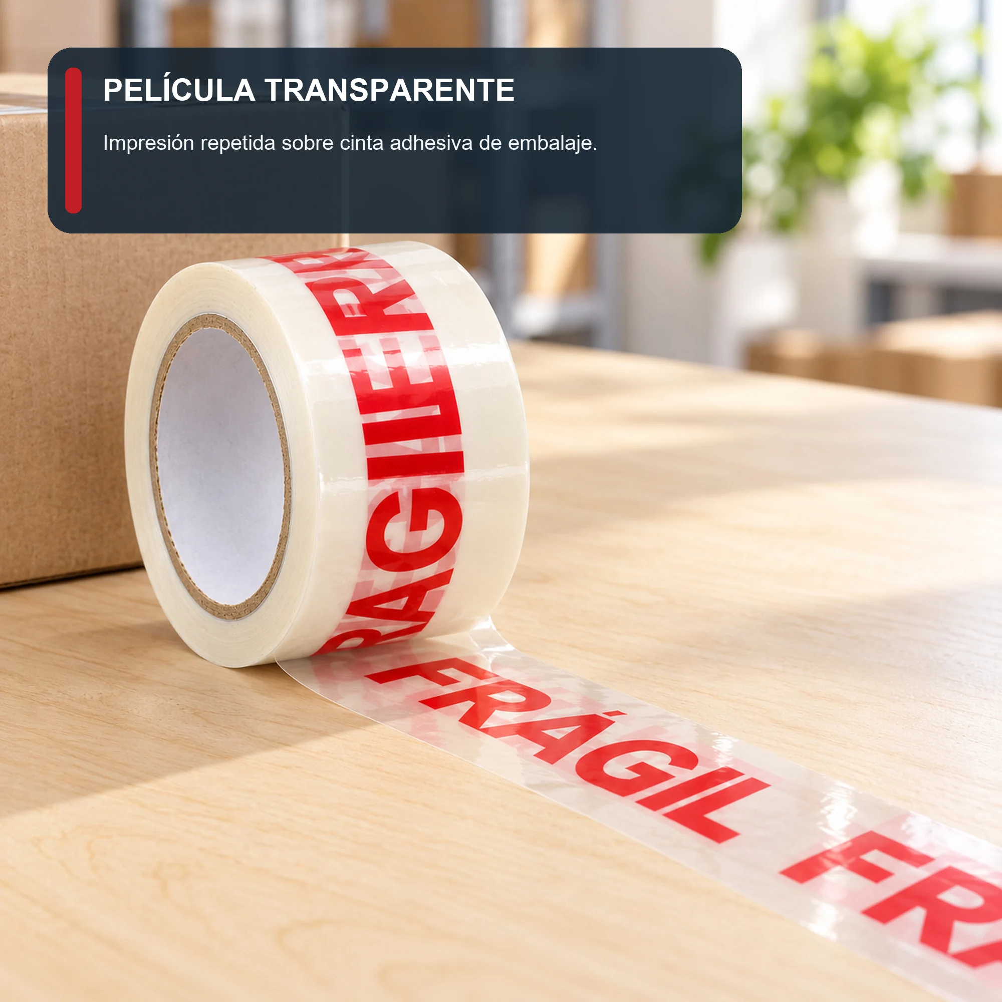 Cinta de Embalaje Transparente FRÁGIL, 48 mm × 200 m