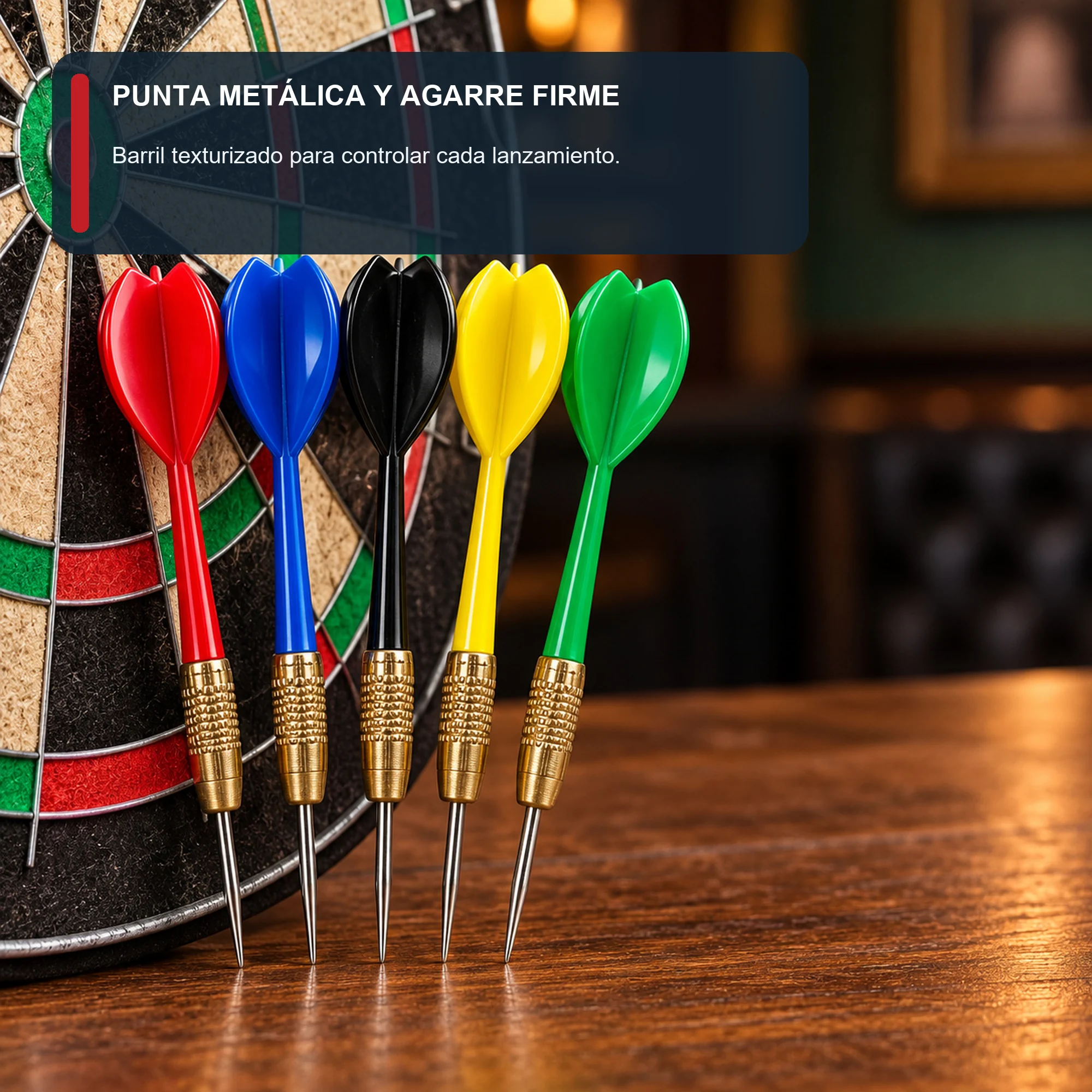 Set de 5 Dardos con Punta Metálica, 5 Colores