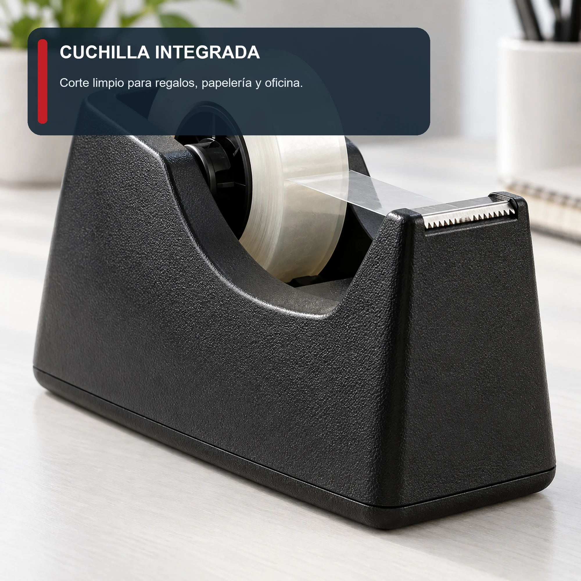 Dispensador de Cinta de Escritorio Negro con Rollo de 15 mm × 15 m