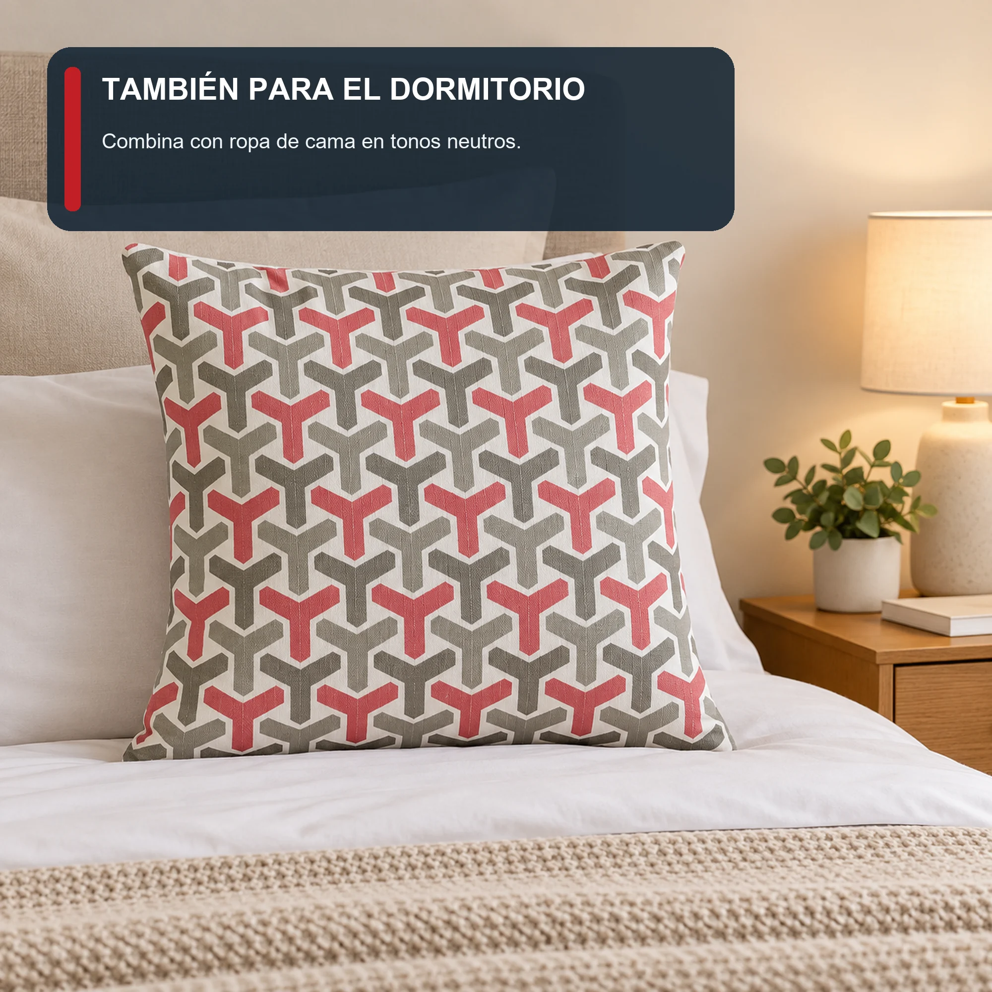 Funda Decorativa para Cojín Geométrico Coral Y Gris, 43 × 43 cm