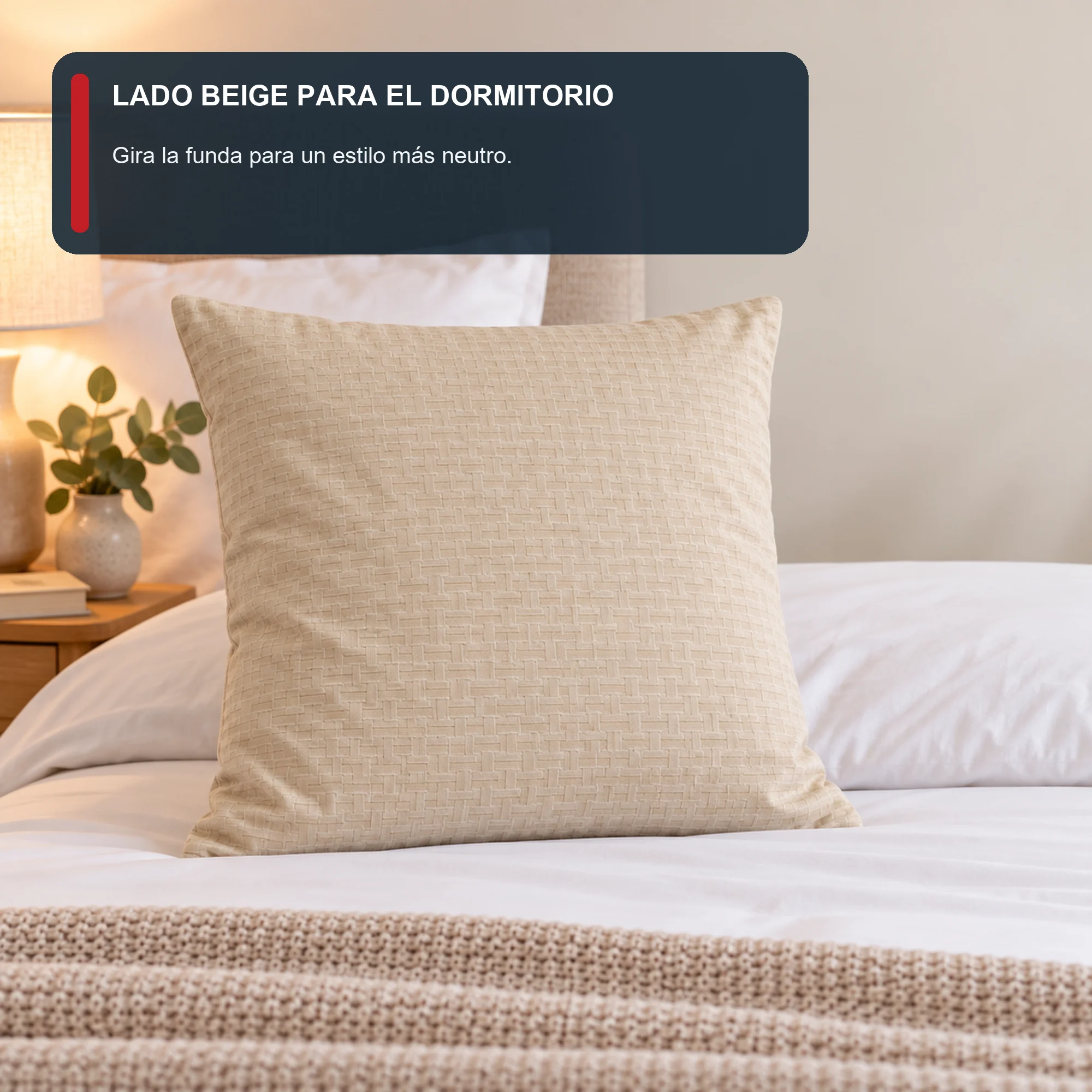 Funda Decorativa para Cojín Reversible Rosa Viejo Y Beige, 43 × 43 cm