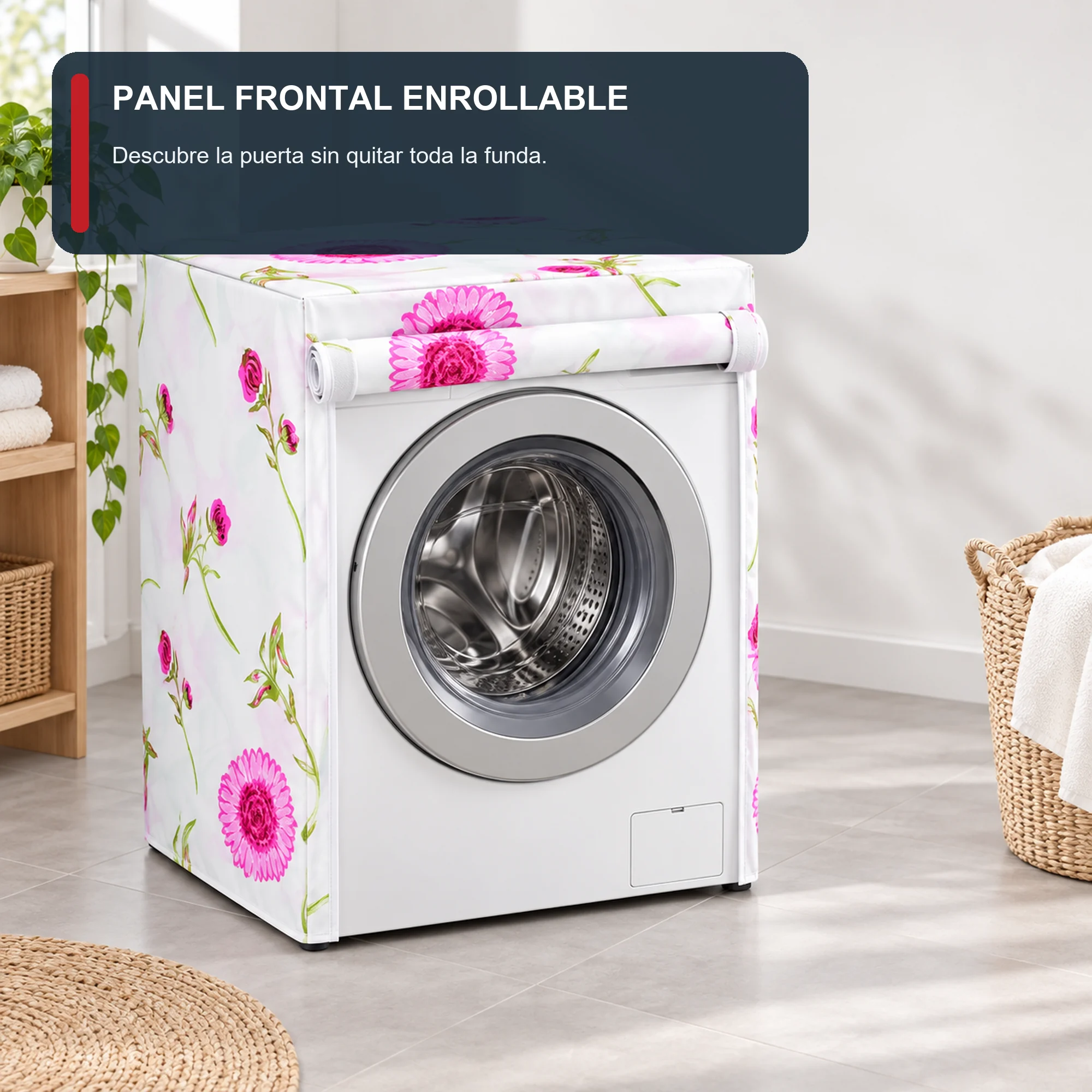 Funda Floral para Lavadora de Carga Frontal, 58 × 62 × 85 cm
