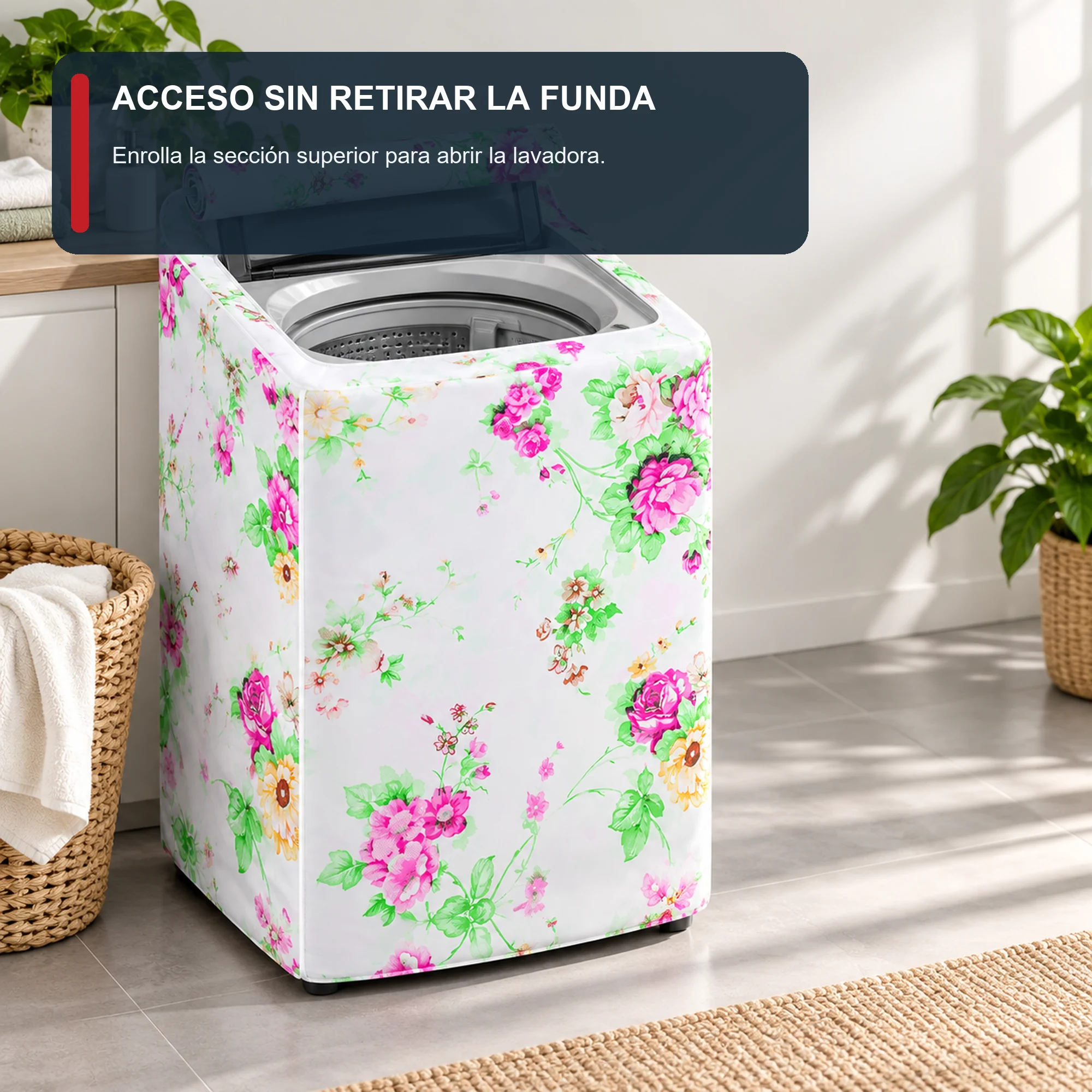 Funda Floral para Lavadora de Carga Superior, 55 × 58 × 87 cm