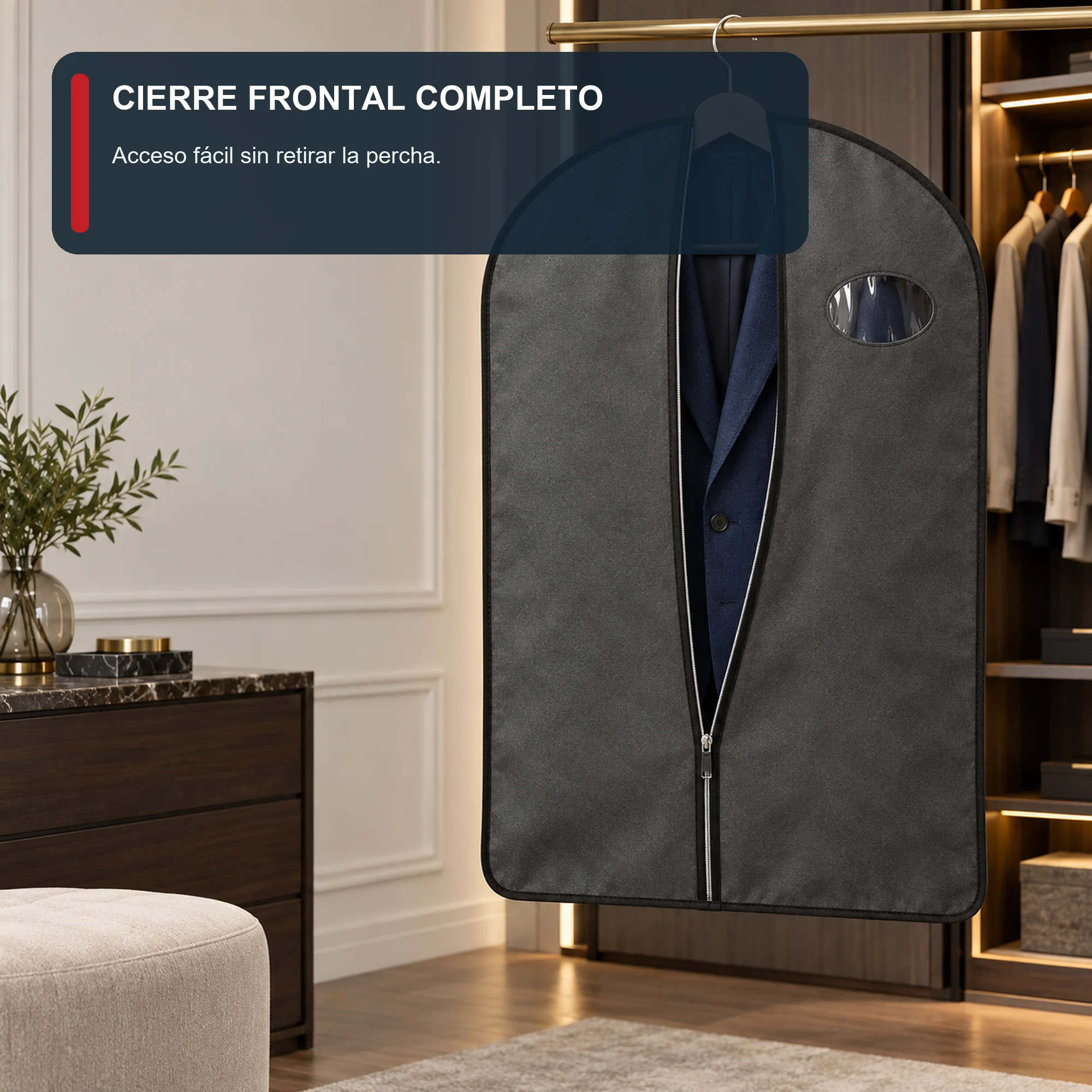 Funda de Traje Gris de Tela No Tejida con Cierre, 60 × 90 cm, 1 Unidad