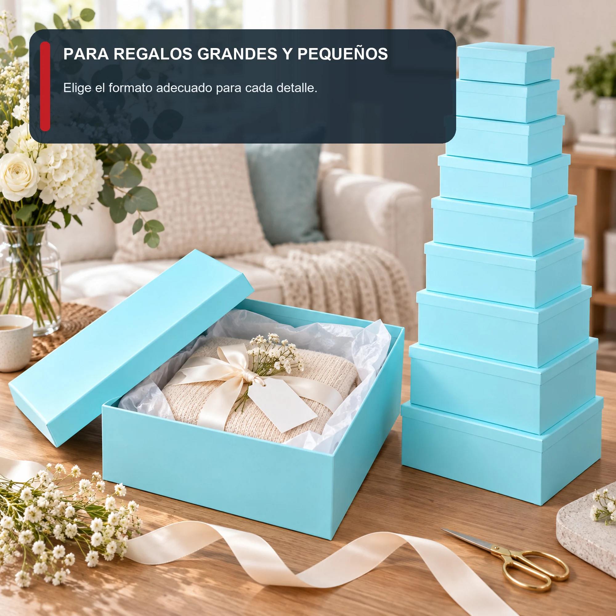 Juego de 10 Cajas de Regalo Juego Rectangular Celeste Turquesa, Tamaños Surtidos