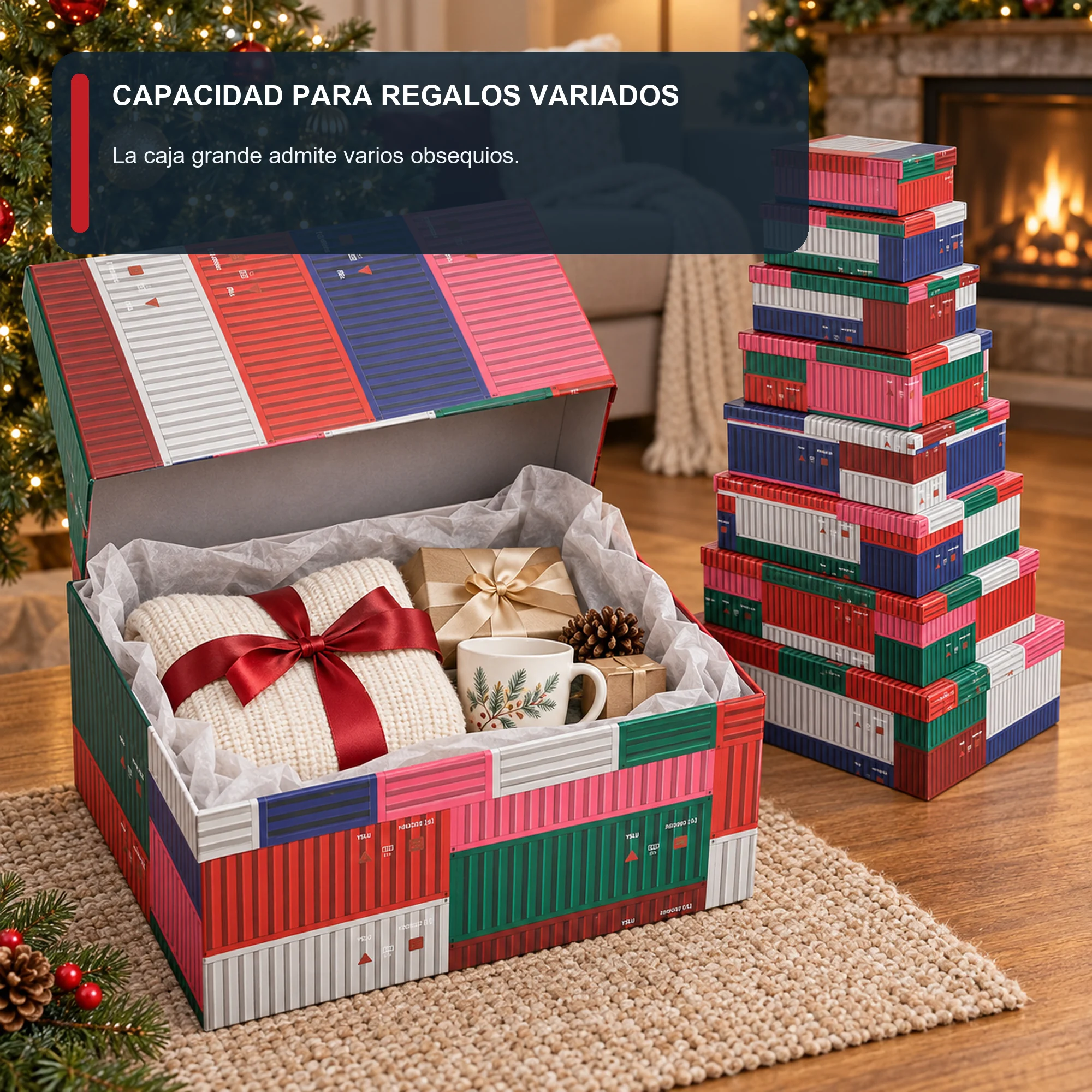 Juego de 10 Cajas de Regalo Juego Rectangular Diseño Contenedores, Tamaños Surtidos